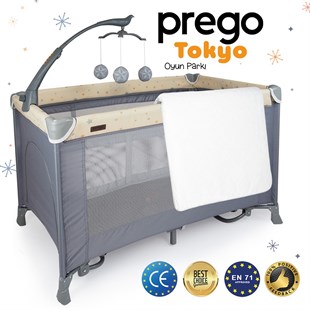 Prego Tokyo Dönenceli Oyun Parkı 70*110 Cm Gri + Yatak Hediyeli