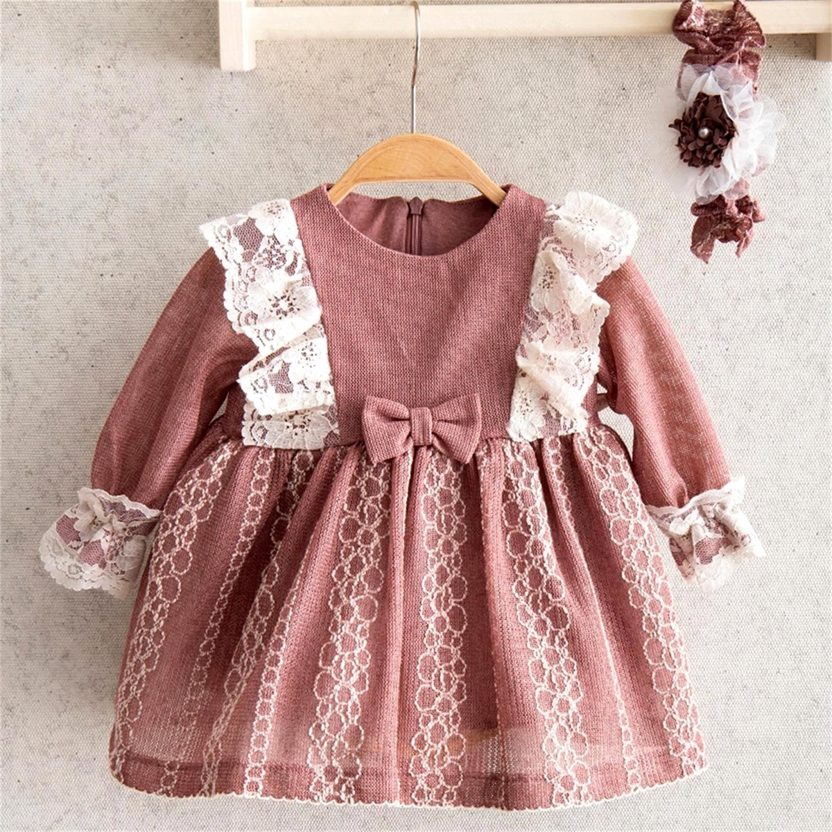Miomini Baby Kız Bebek Güpürlü Elbise Gül Kurusu 3567