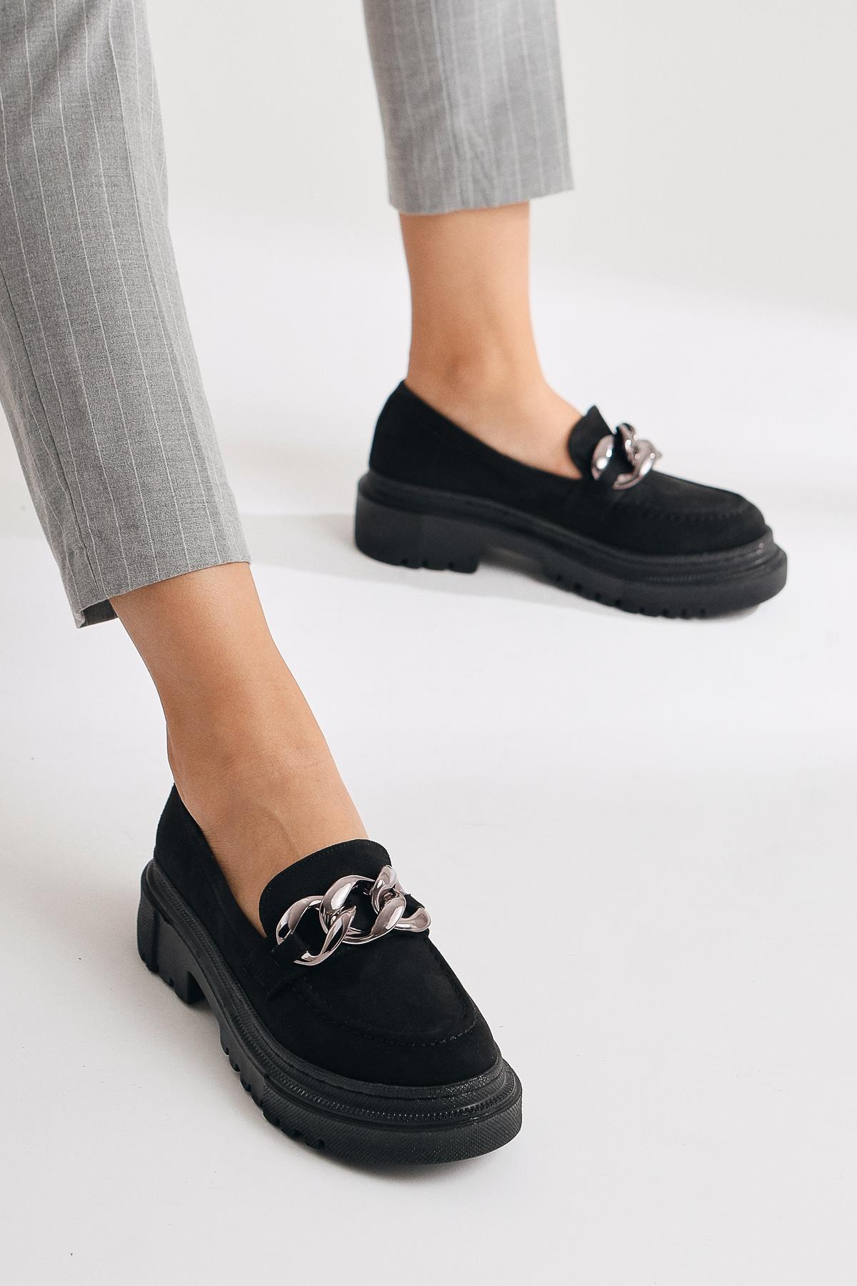 Geraldine Siyah Süet Zincir Toka Detaylı Oxford Ayakkabı | Limoya.com ile  Modayı Keşfet!