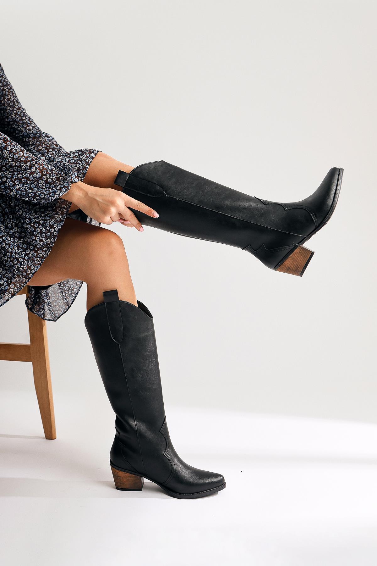 Lhena Siyah Western Çekme Çizme | Limoya.com ile Modayı Keşfet!