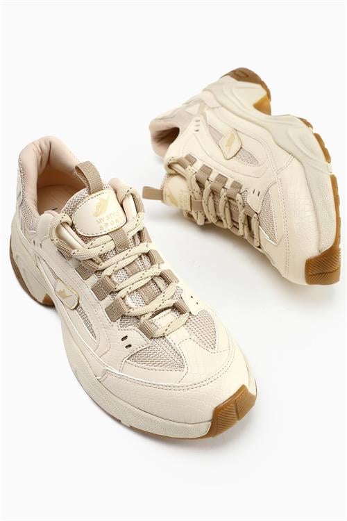 Caisa Bej Tekstil Detaylı Bağcıklı Kadın Sneakers