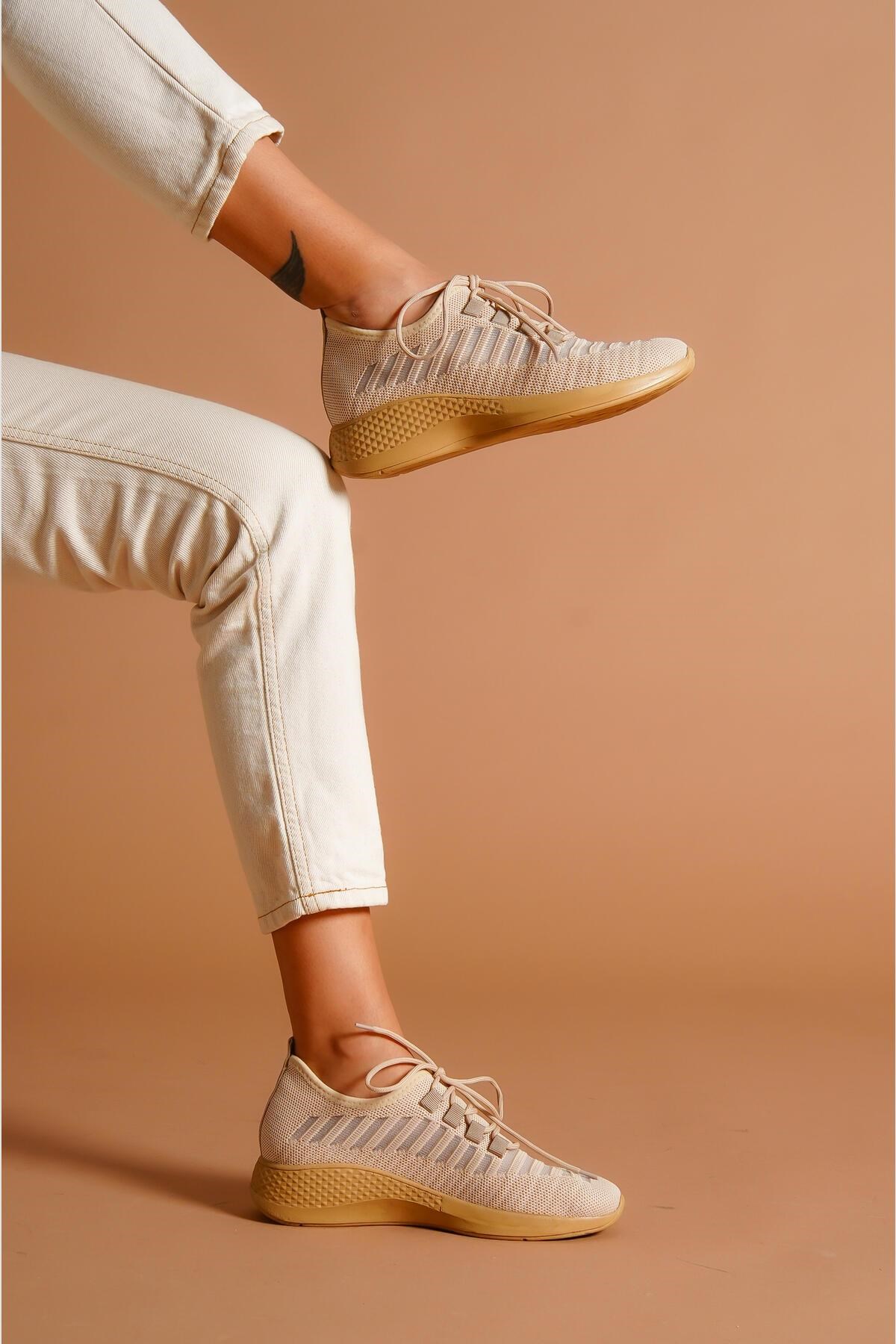 Aleda Bej Triko Çorap Sneakers | Limoya.com ile Modayı Keşfet!