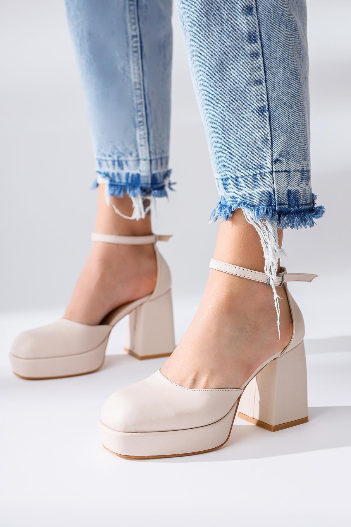Aubrey Bej Platformlu Kalın Topuklu Ayakkabı | Limoya.com ile Modayı Keşfet!