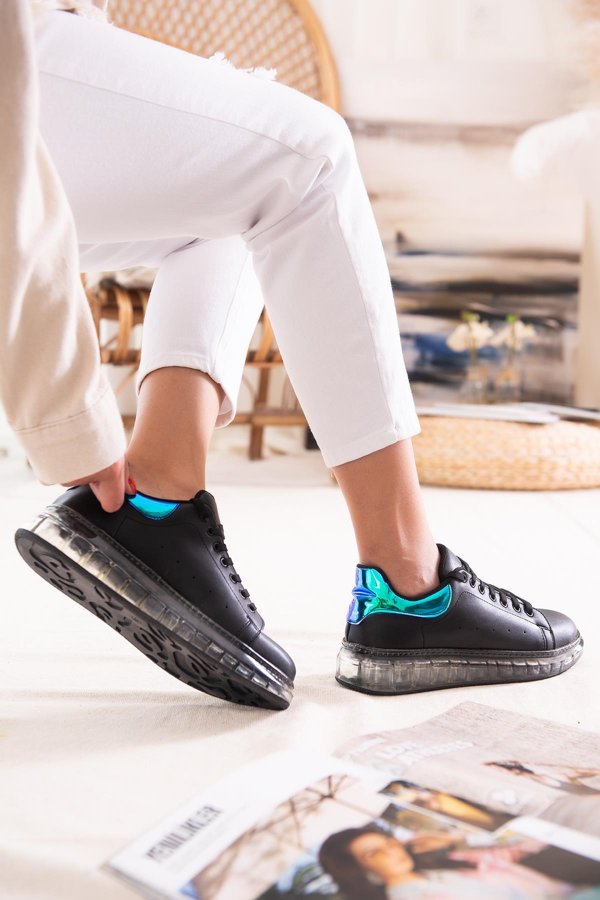 Ellis Siyah Deri Şeffaf Taban Sneaker Spor Ayakkabı | Limoya.com ile Modayı  Keşfet!