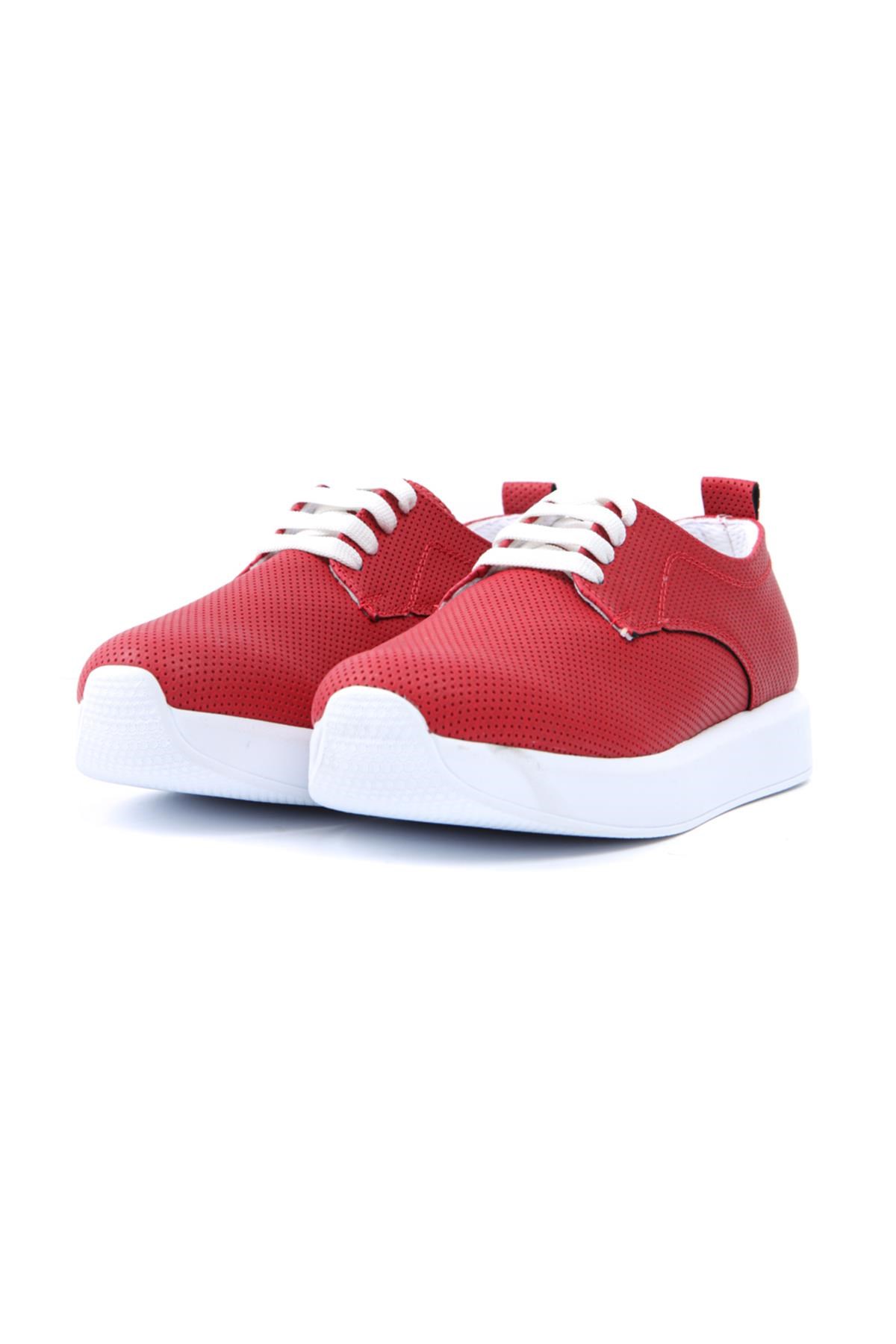 Jess Kırmızı Bağcıklı Düz Sneakers Spor Ayakkabı | Limoya.com ile Modayı  Keşfet!