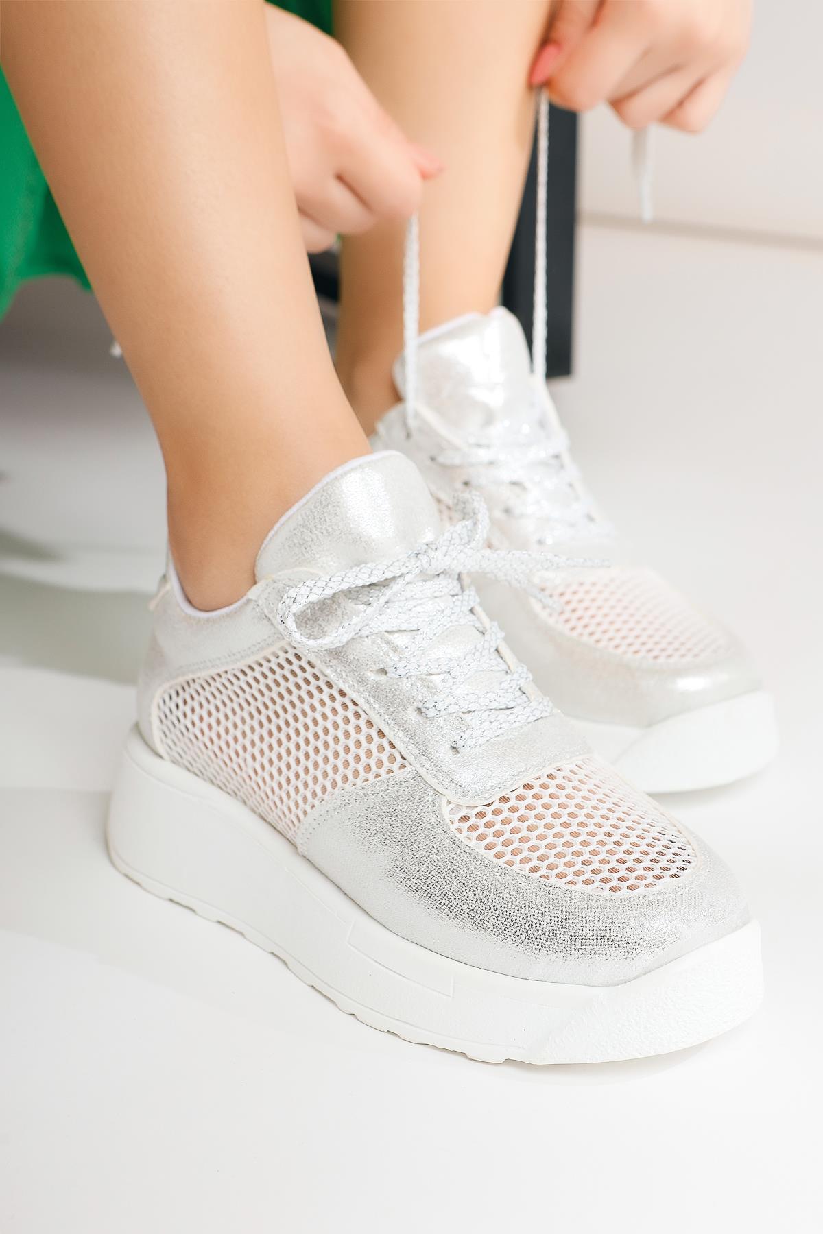 Kany Gümüş Fileli Sneakers Spor Ayakkabı