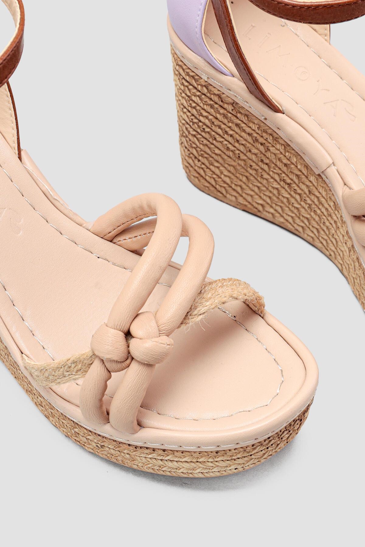 Olena Nud Hasir Detayli Yüksek Dolgu Topuklu Sandalet | Limoya.com ile  Modayı Keşfet!