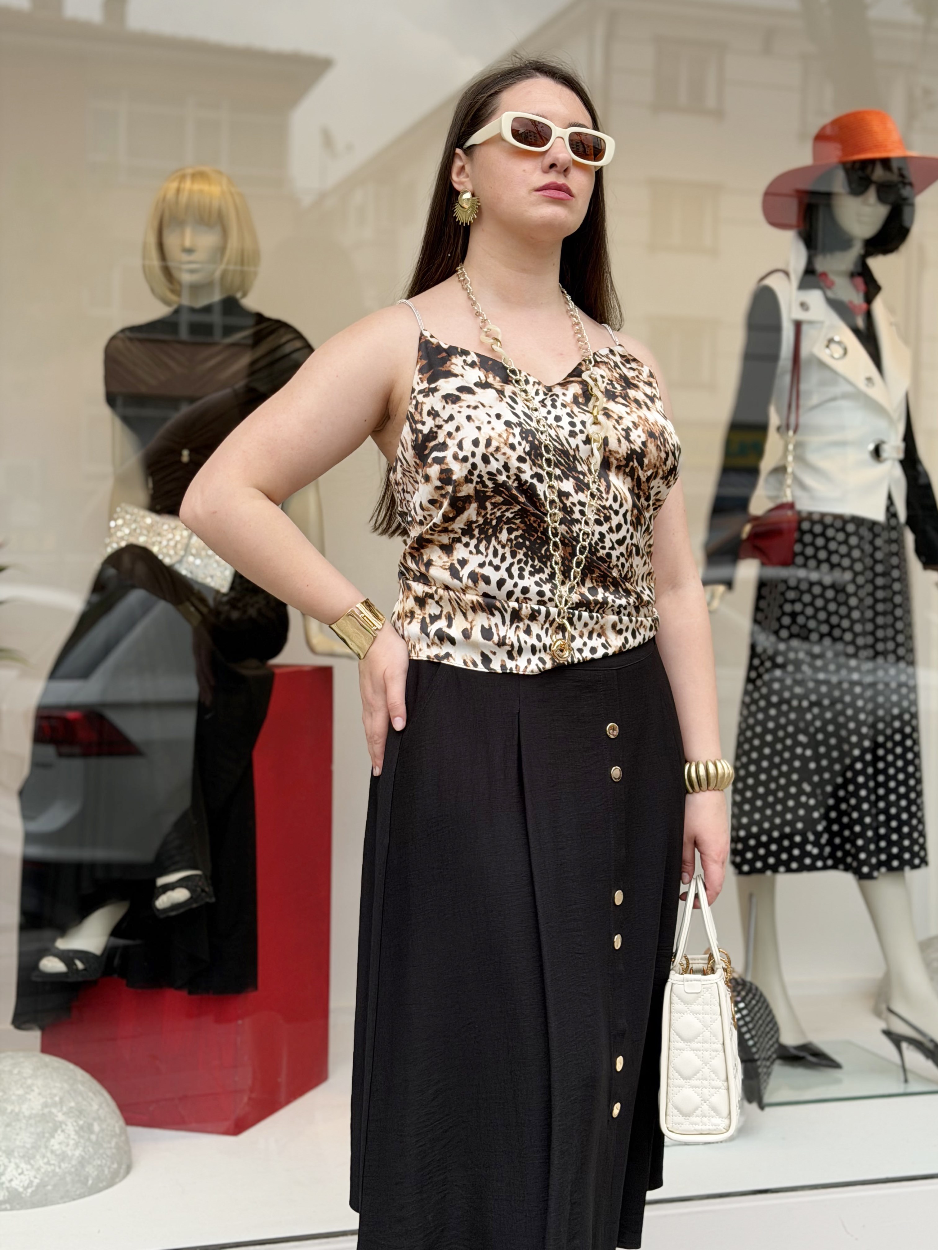 BLUZ Leopar Askılı Bluz