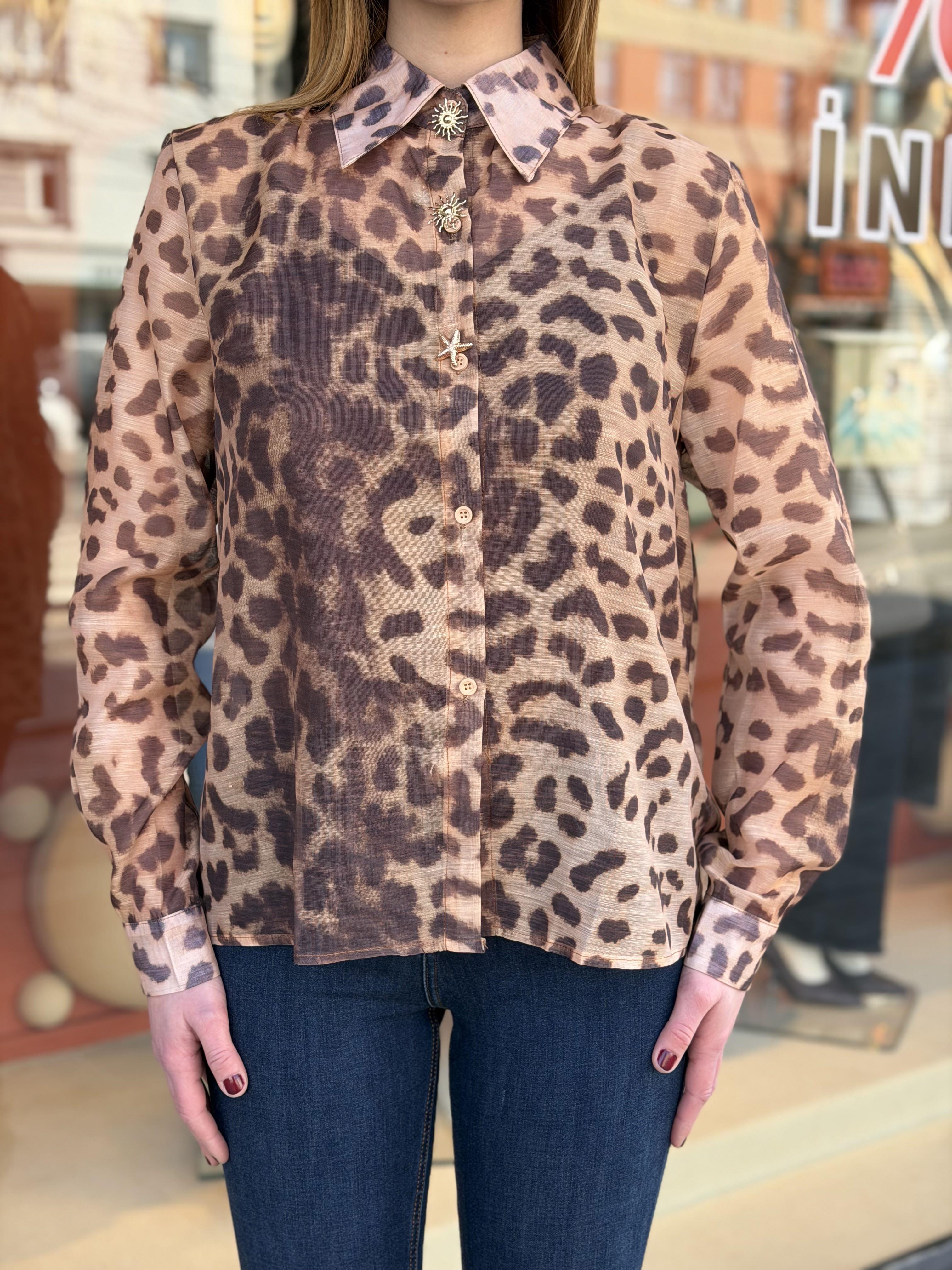 GÖMLEK Leopar Transparan Gömlek