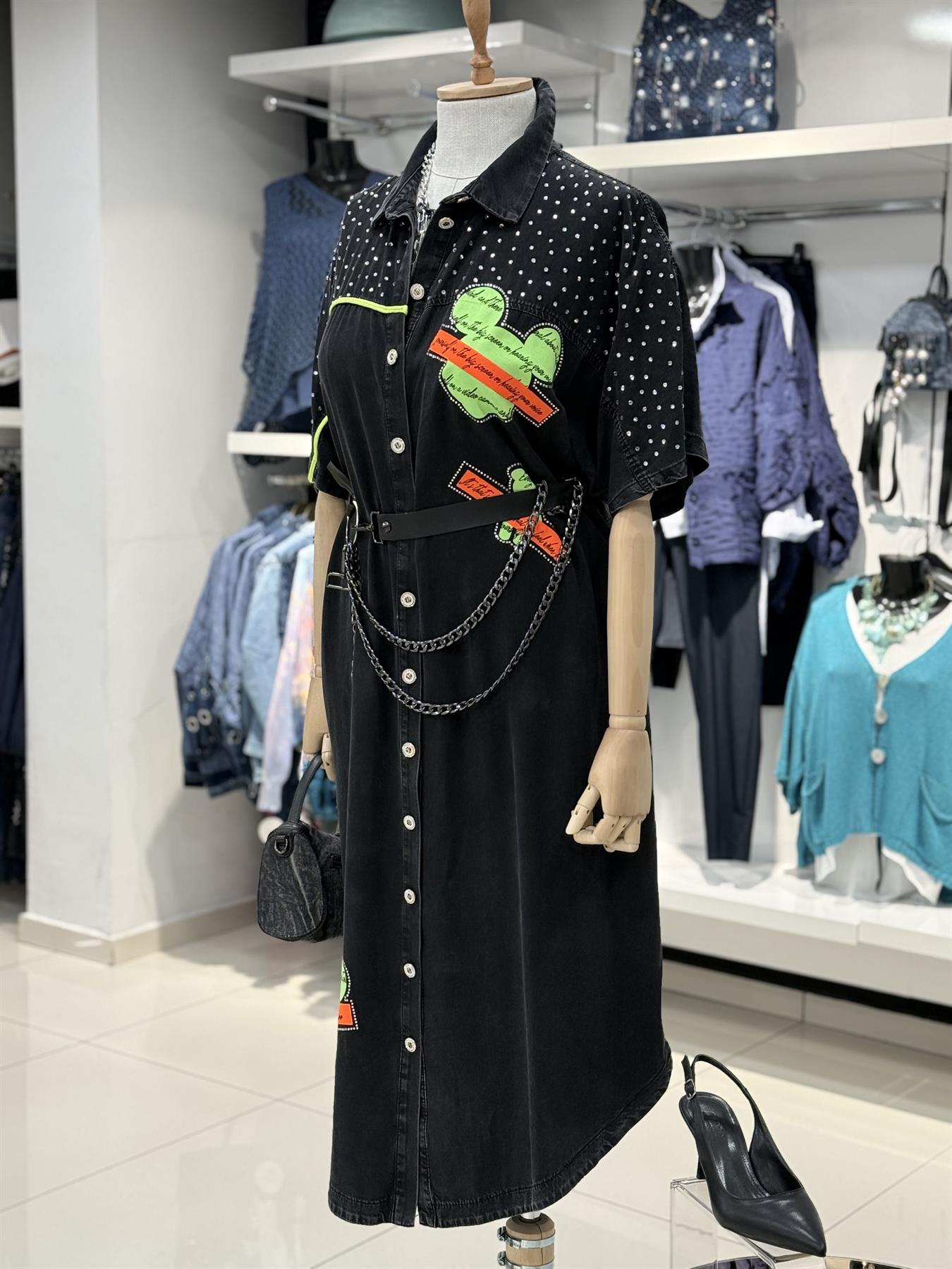 ELBİSE Taşlı Kot Elbise