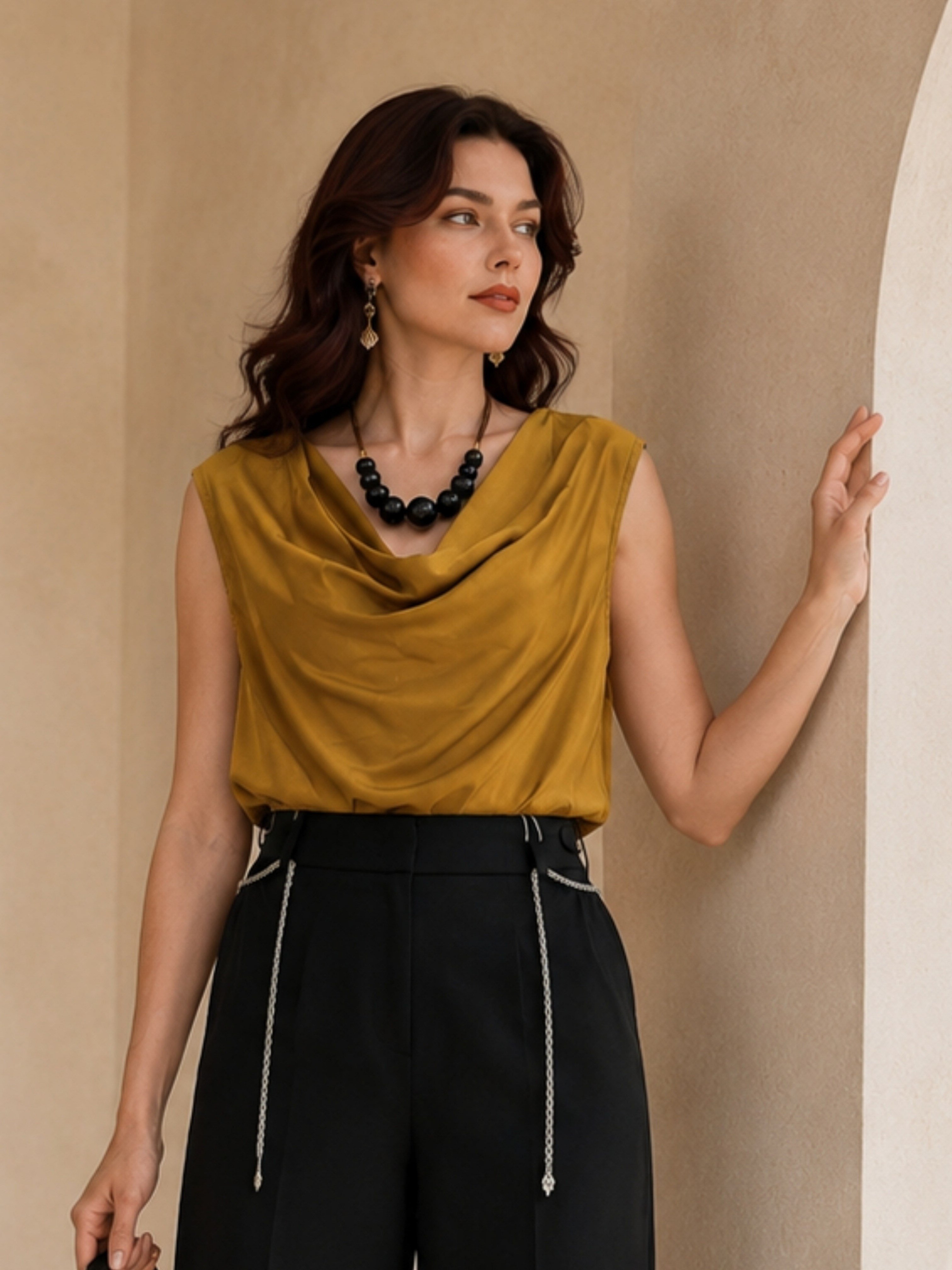 BLUZ Drape Kolsuz Saten Bluz