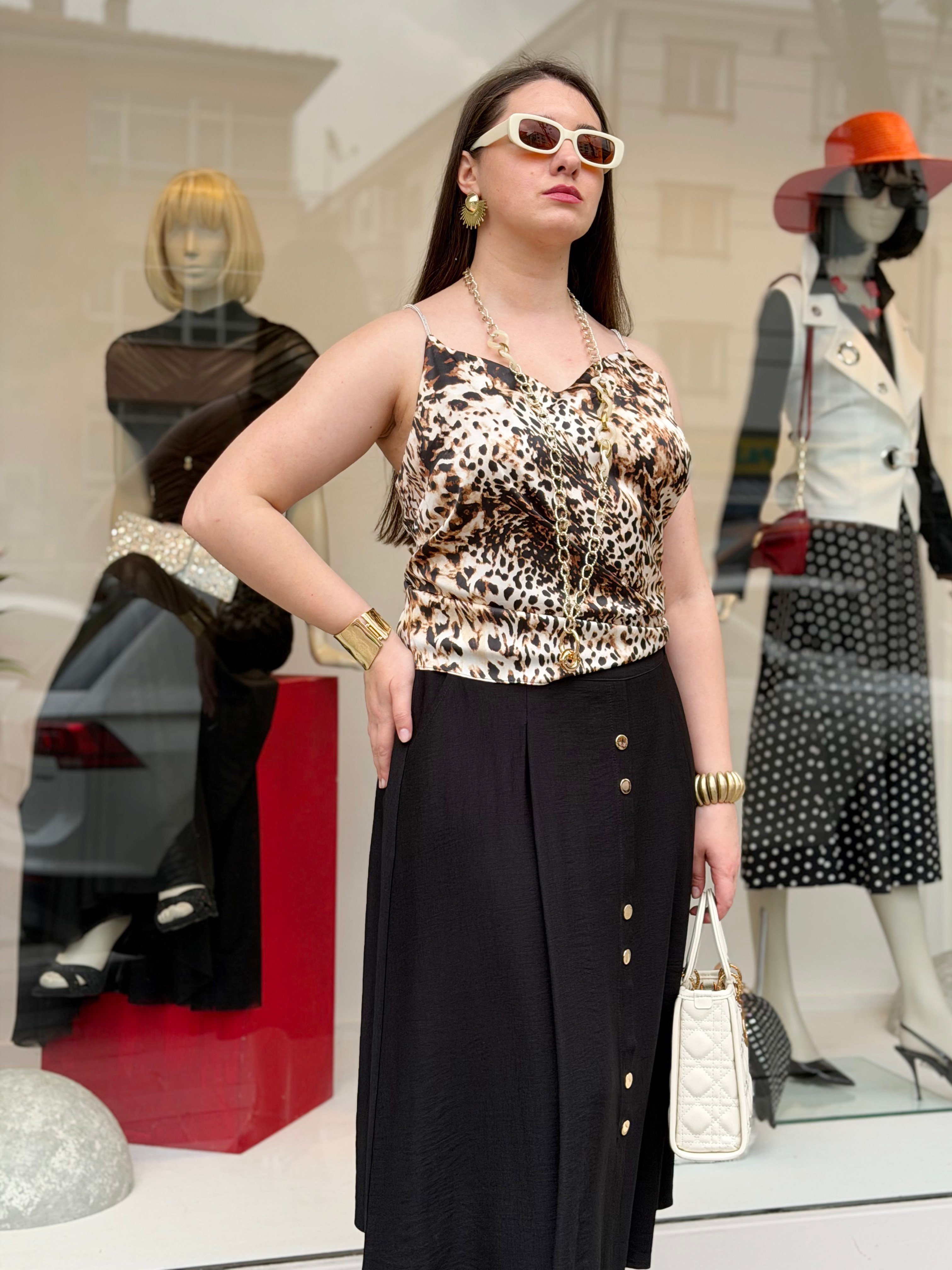 BLUZ Leopar Askılı Bluz