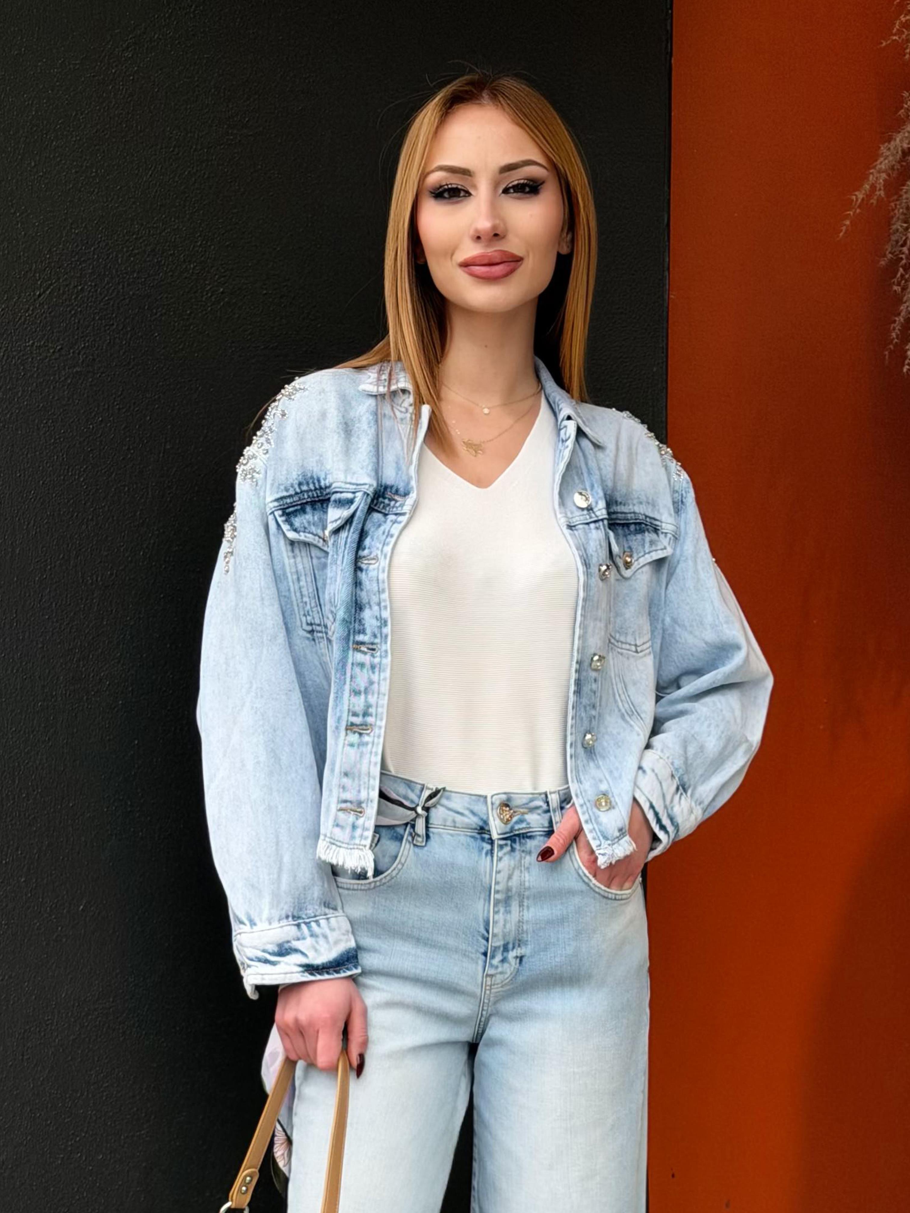 CEKET Omzu Taşlı Jean Ceket