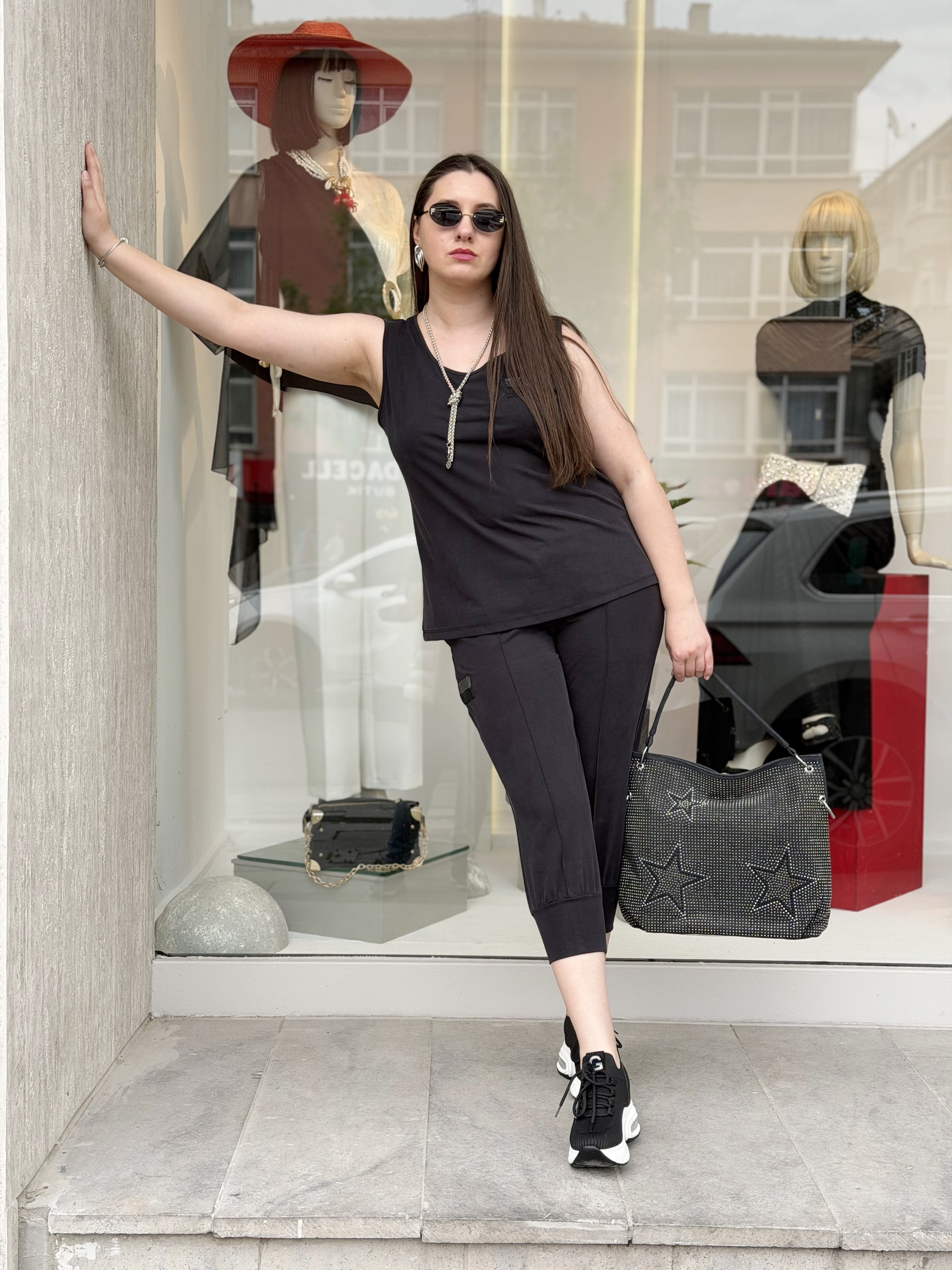 BLUZ Taşlı Askılı Bluz