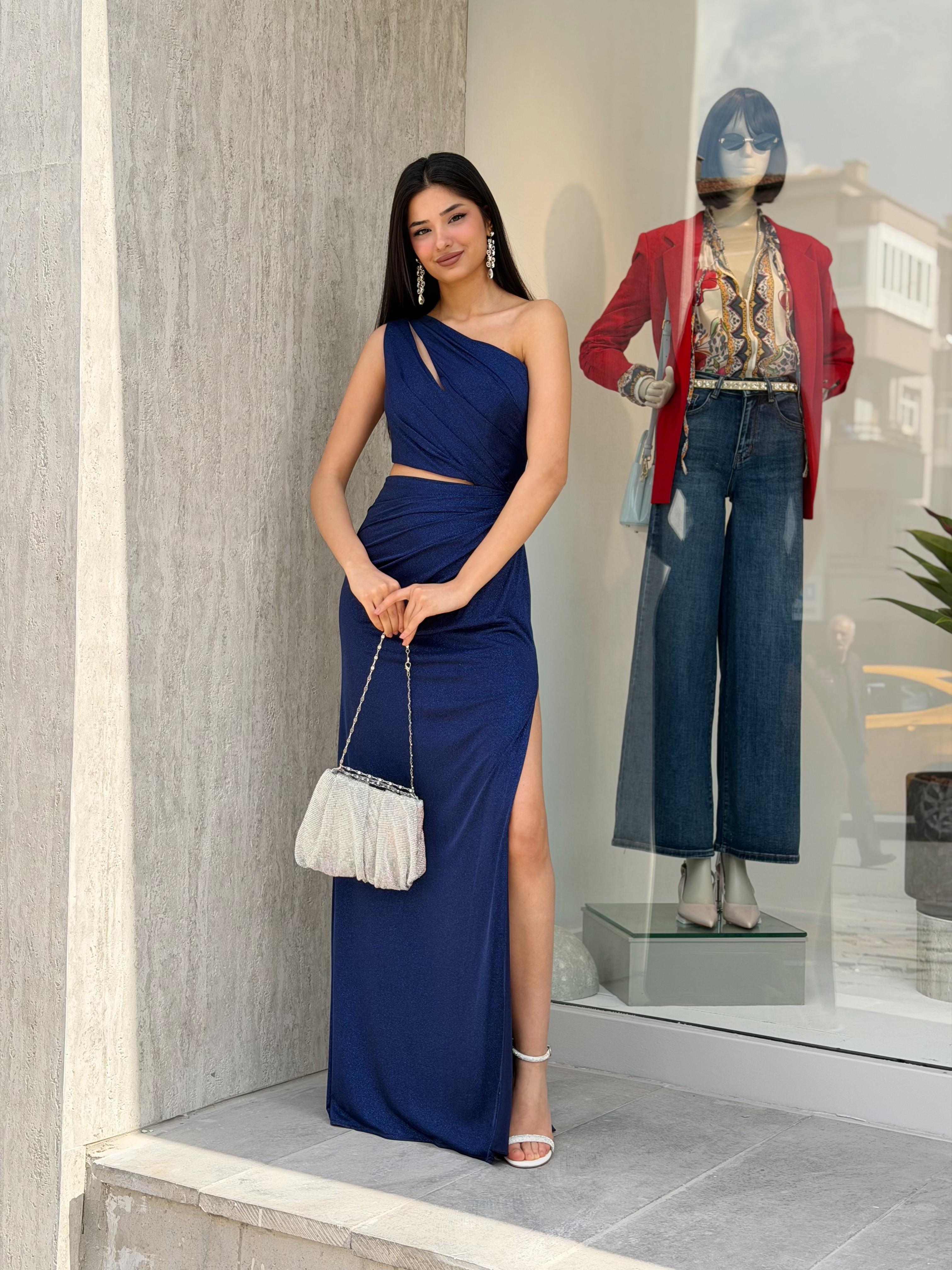 ABİYE ELBİSE Tek Omuz Simli Abiye Elbise