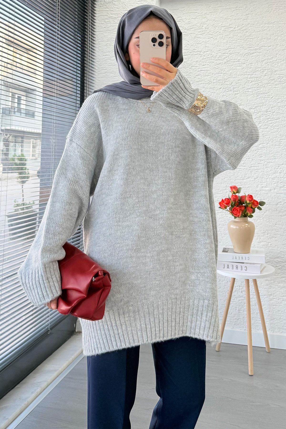 Basic Oversize Triko Kazak – Gri