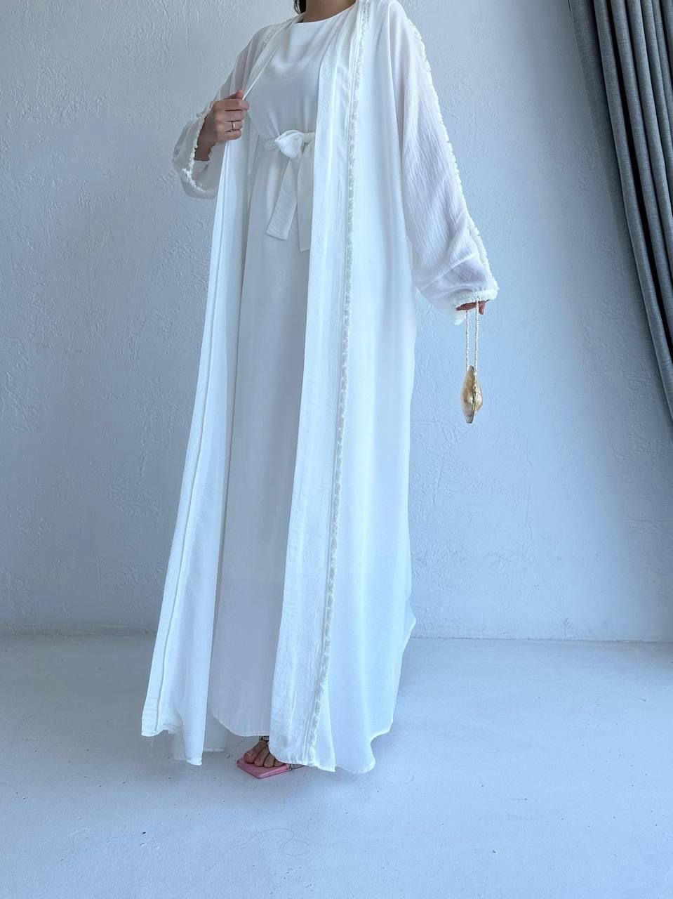 Beyaz Adel Abaya Takım