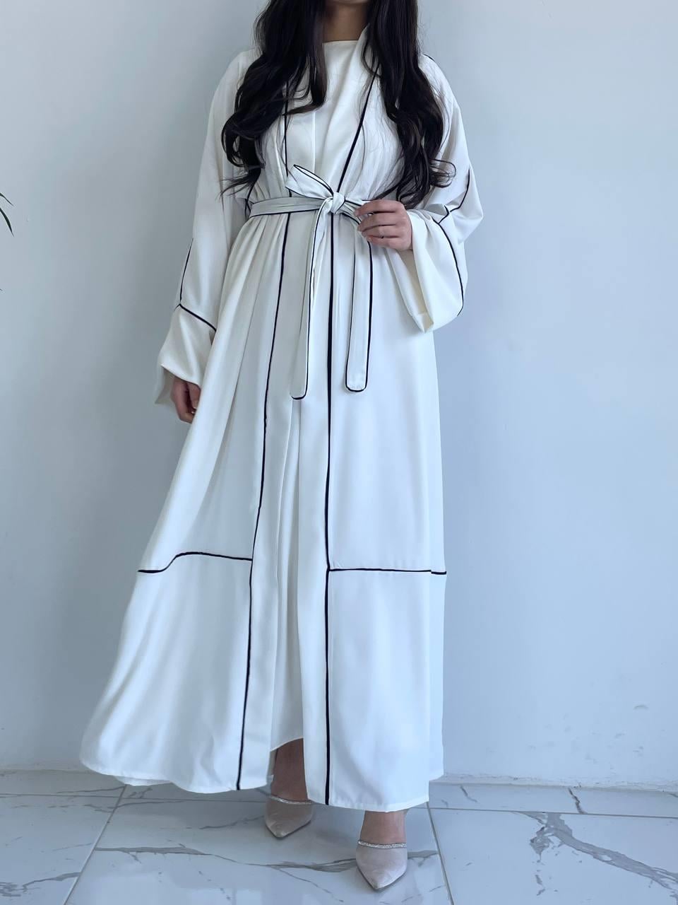 Beyaz Biyeli Abaya