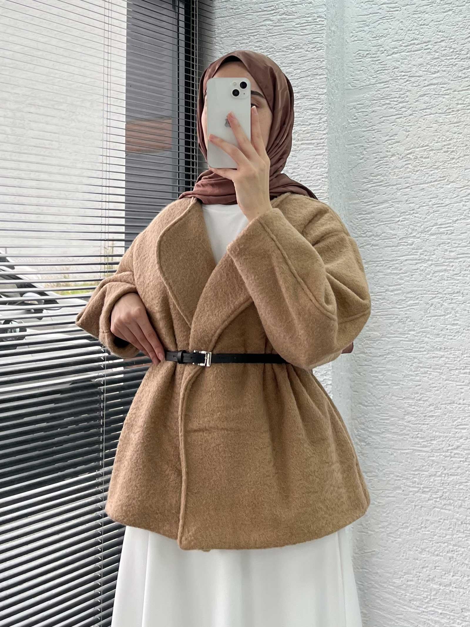 Camel Kısa Oversize Kaşe Kaban