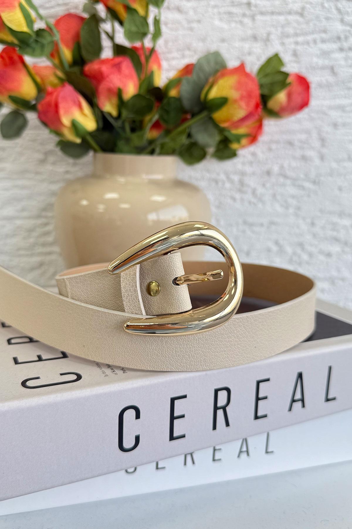 Geniş Tokalı Kadın Kemer – Krem