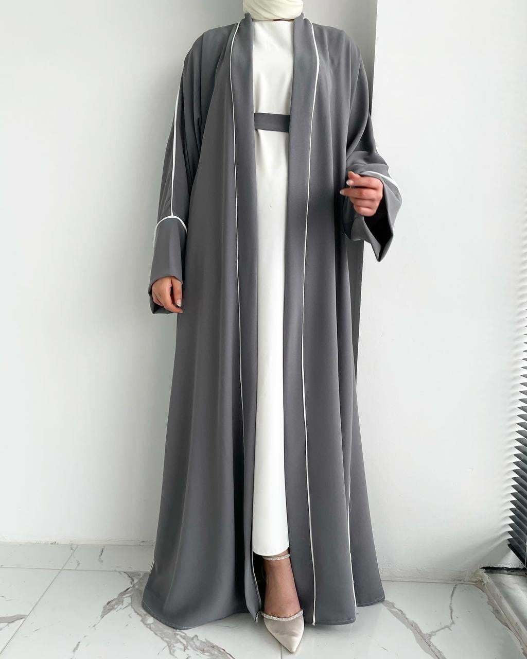Gri Yanları Biyeli Abaya