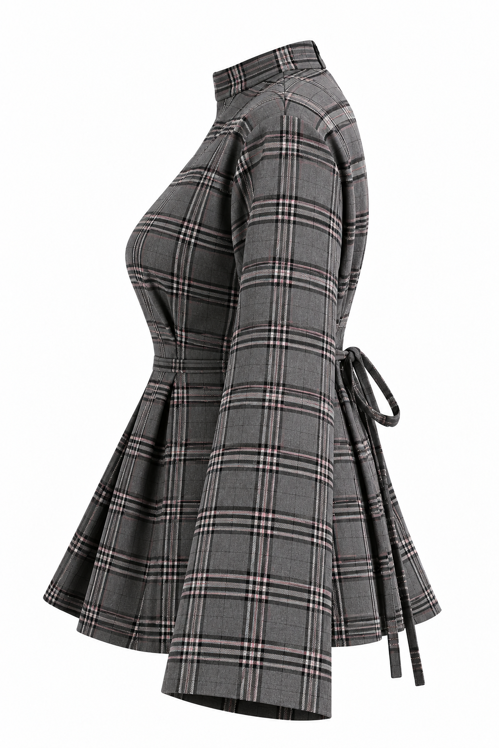 Hakim Yaka Önden Yırtmaçlı Ekose Oduncu Bluz - Gri