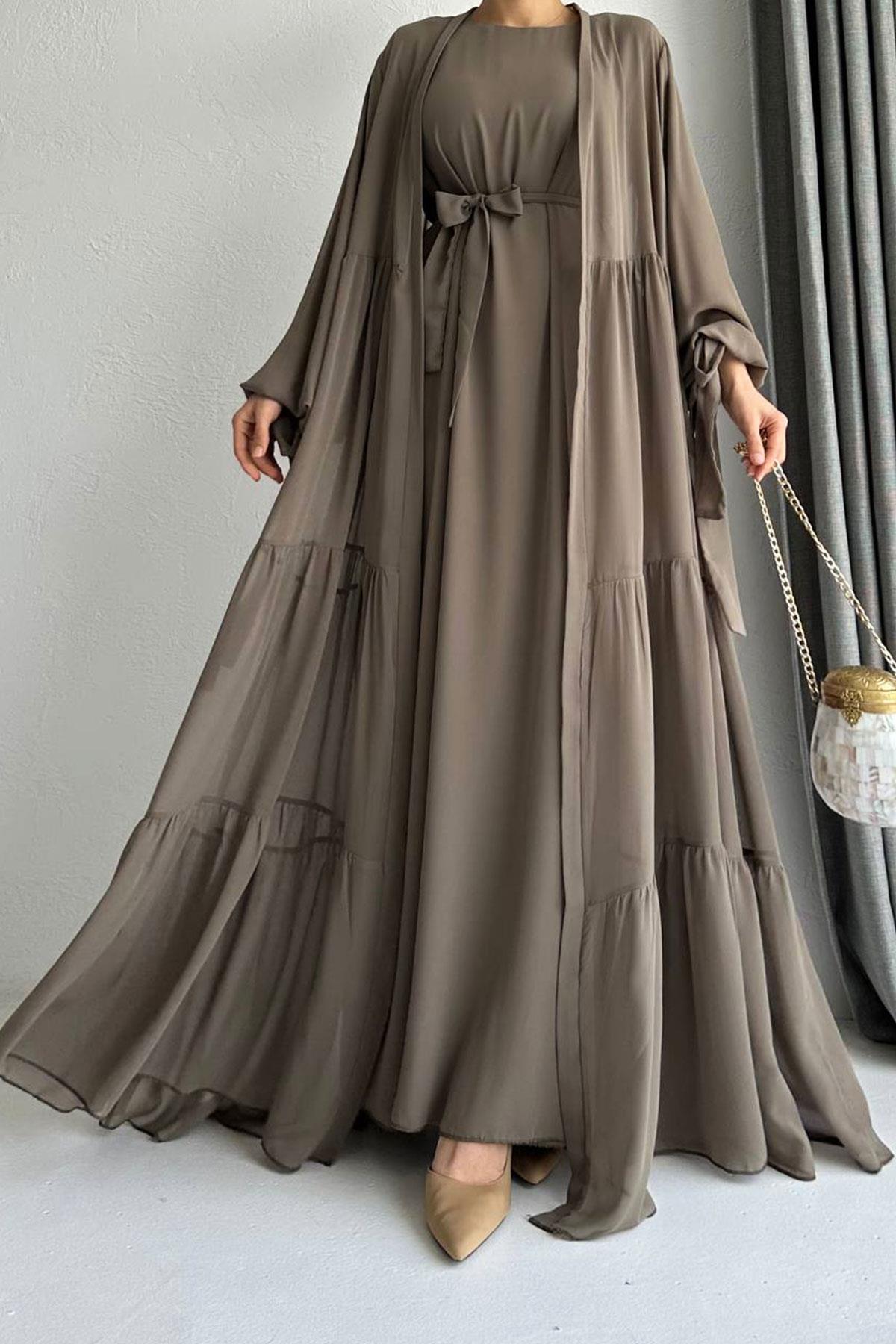Hena Premium Şifon Abaya Takım – Haki
