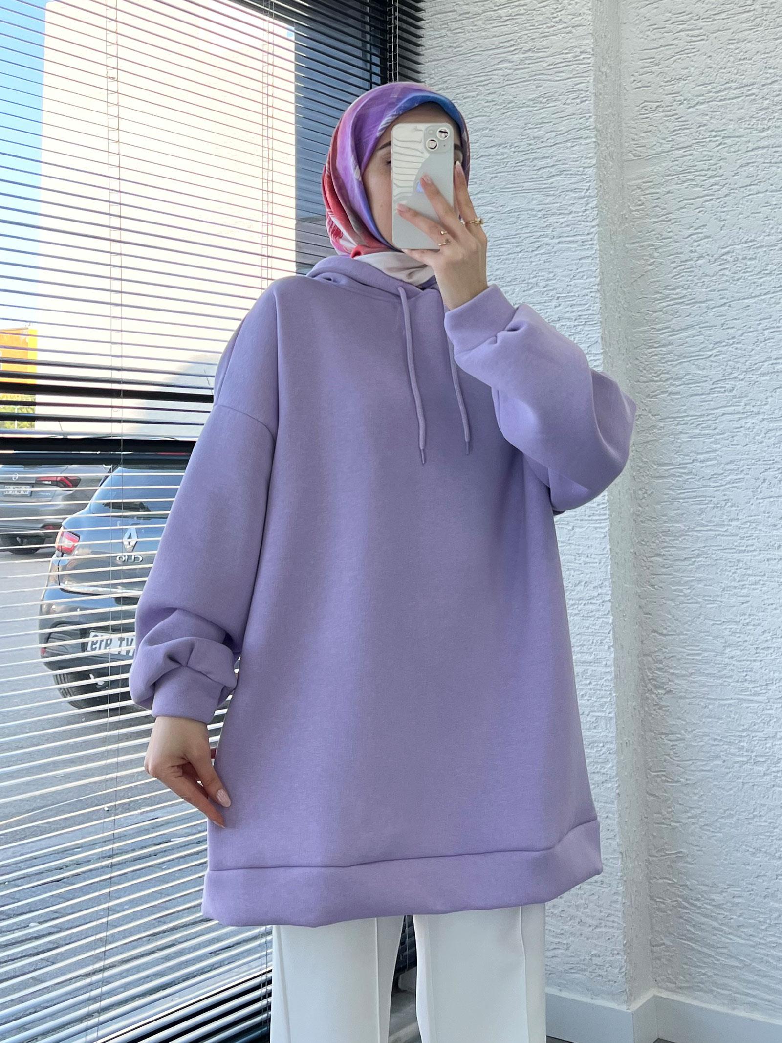Kadın Lila Oversize Kapüşonlu Sweat