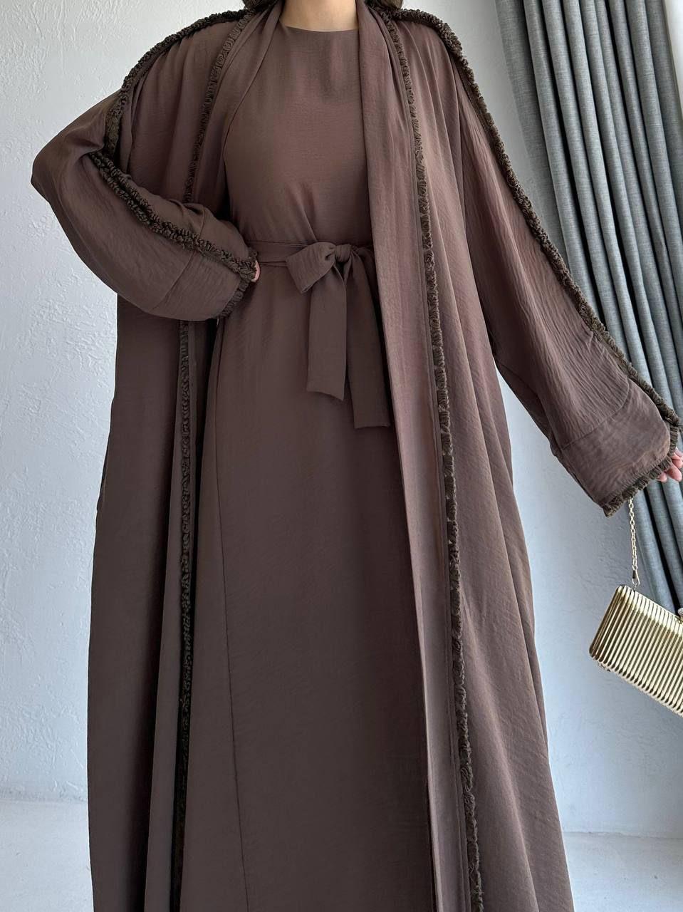 Kahve Adel Abaya Takım