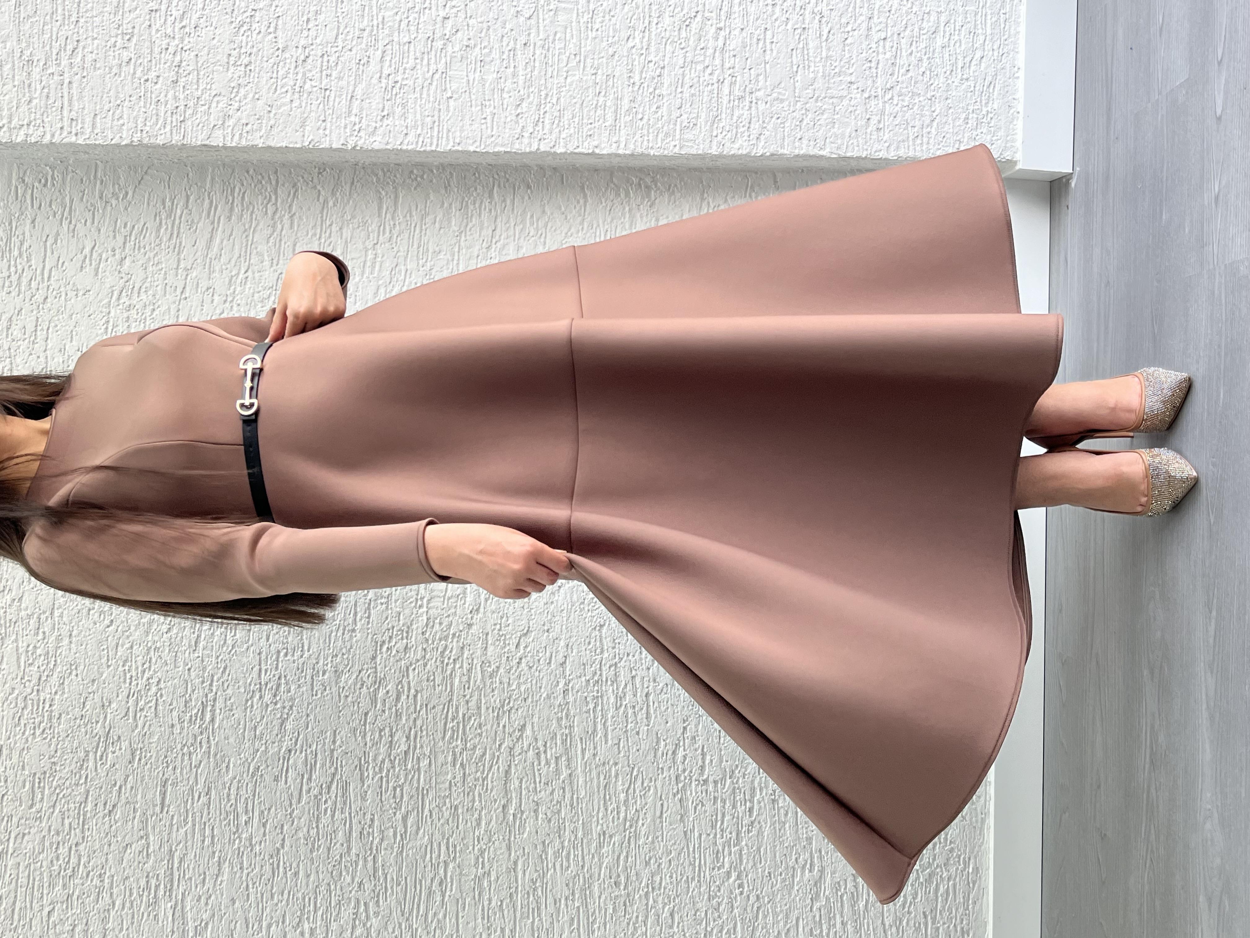 Kahve Kemerli Lisa Elbise