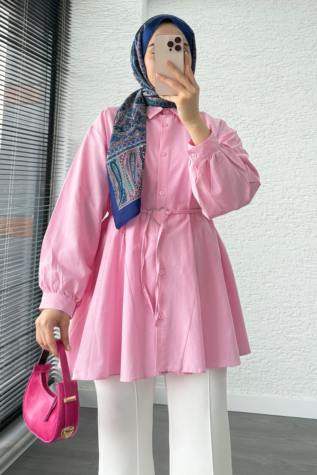 Kalp Kemerli Tunik - Pembe