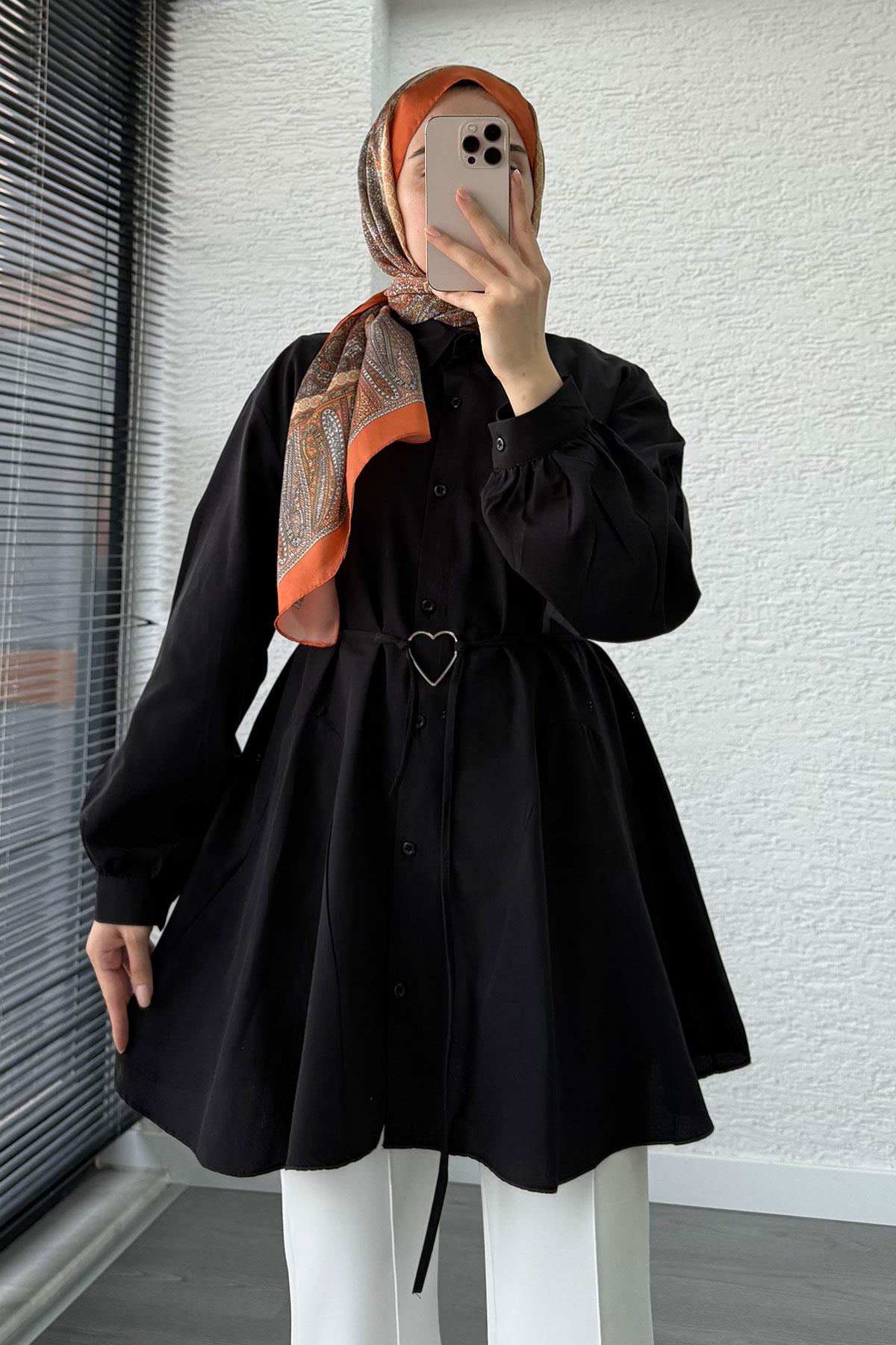 Kalp Kemerli Tunik - Siyah