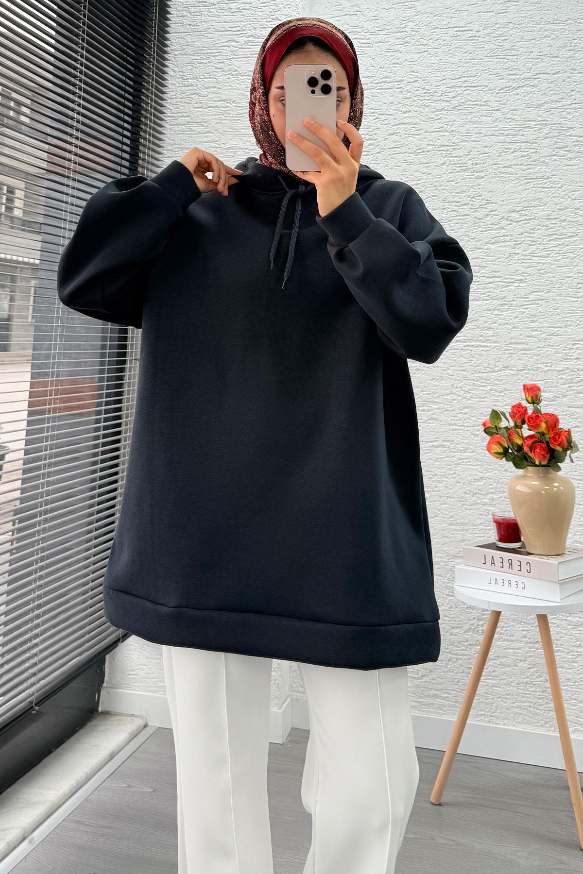 Kapüşonlu Oversize Kadın Sweatshirt - Antrasit