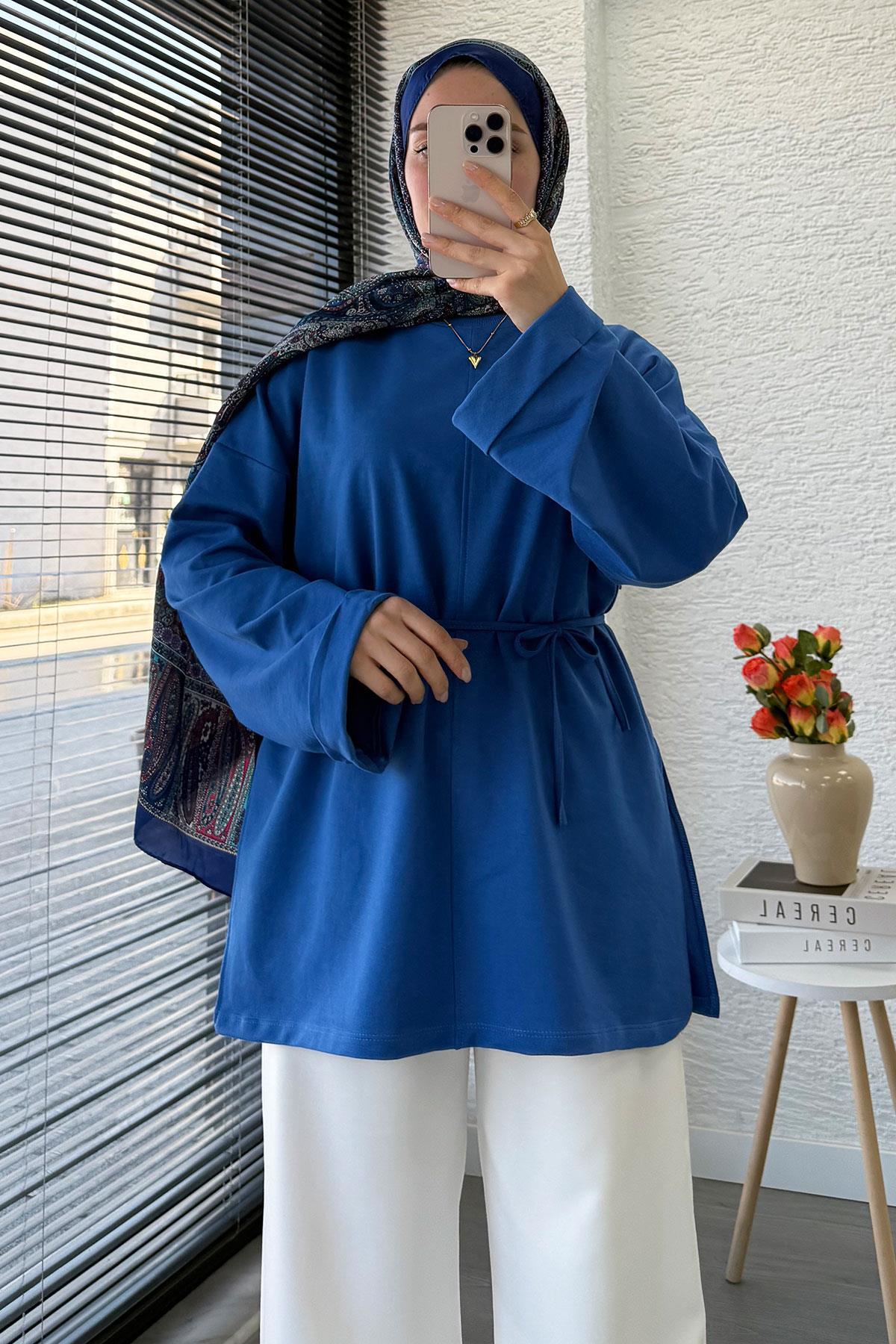 Kolu Katlı Basic Yazlık Tunik – Saks