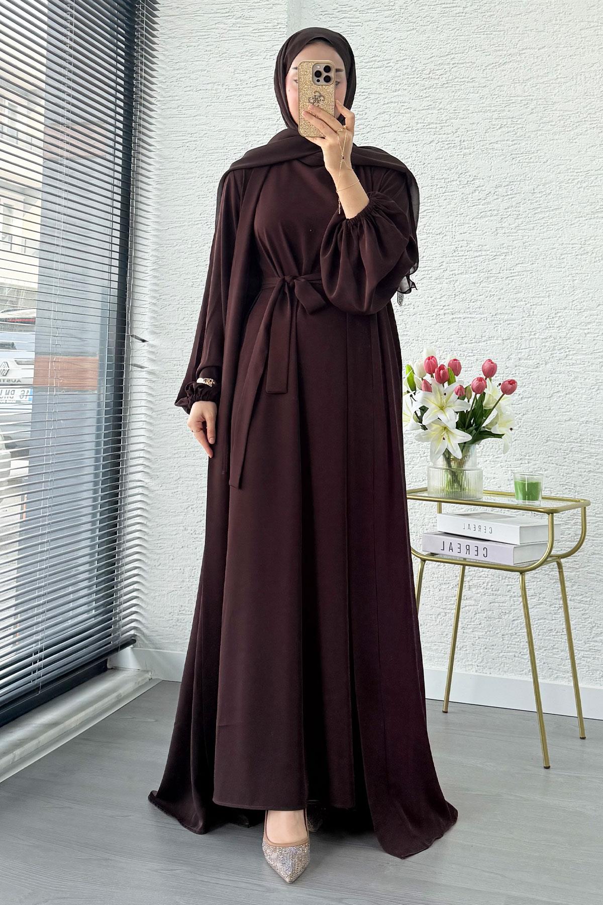Kolu Lastikli İkili Abaya Takım – Acı Kahve
