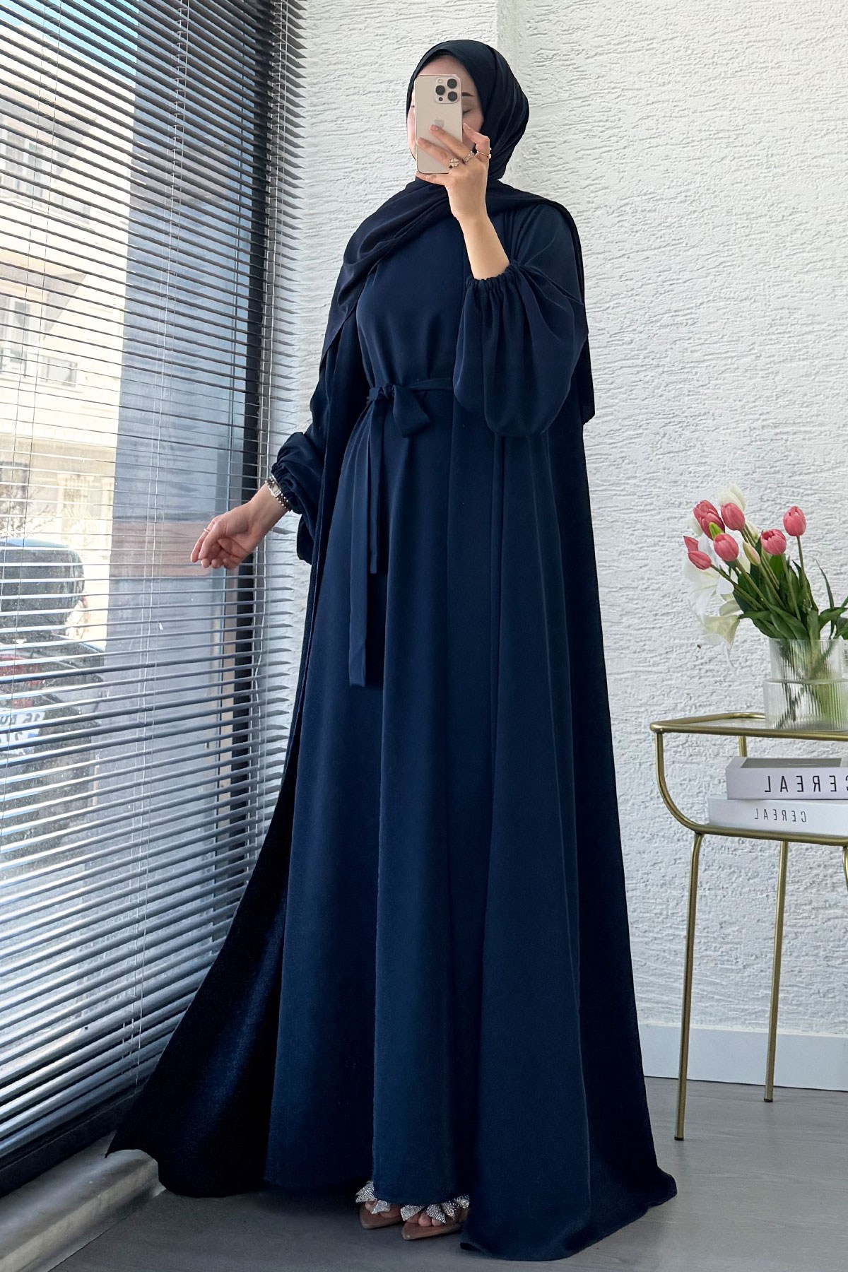 Kolu Lastikli İkili Abaya Takım – Lacivert