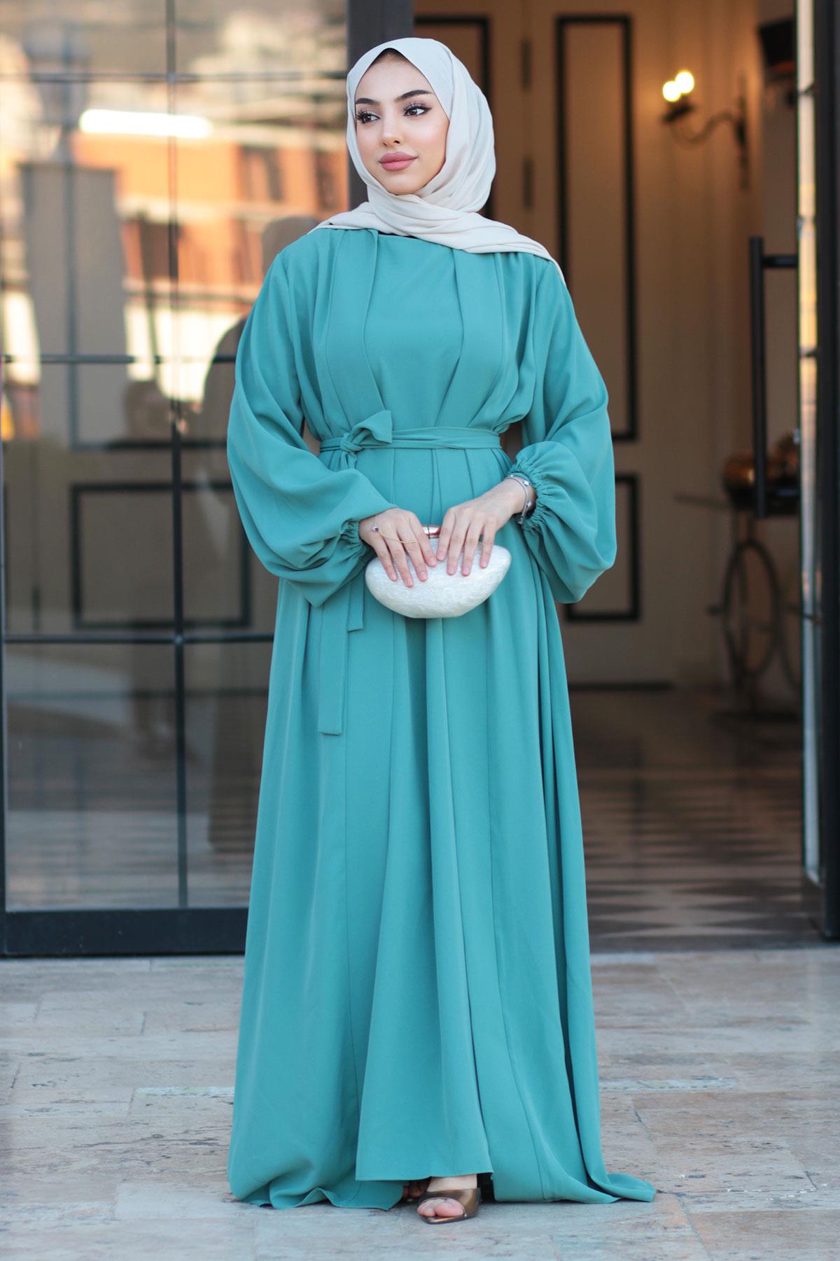 Kolu Lastikli İkili Abaya Takım – Mint