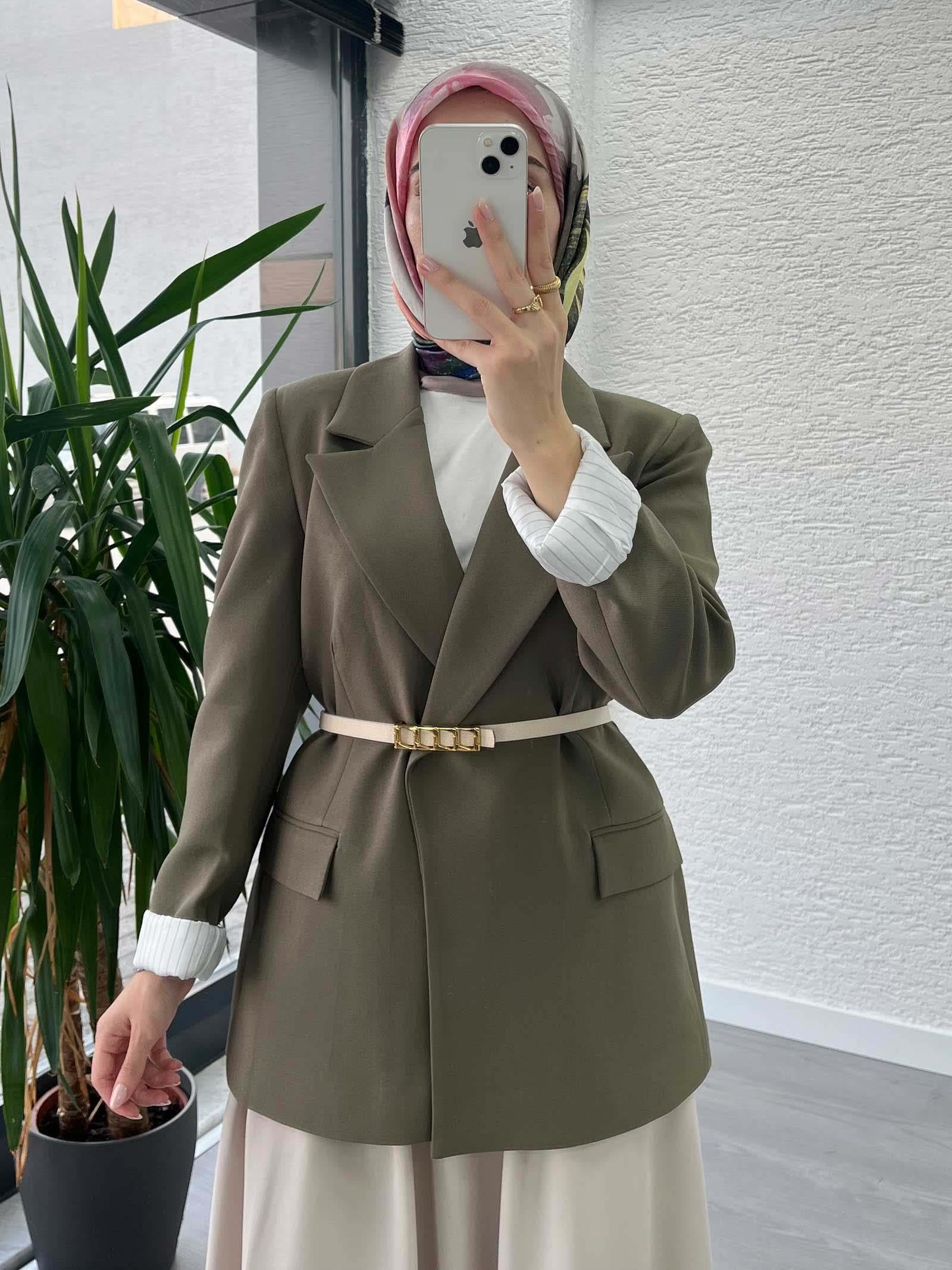 Koyu Haki Astar Detaylı Kadın Ceket