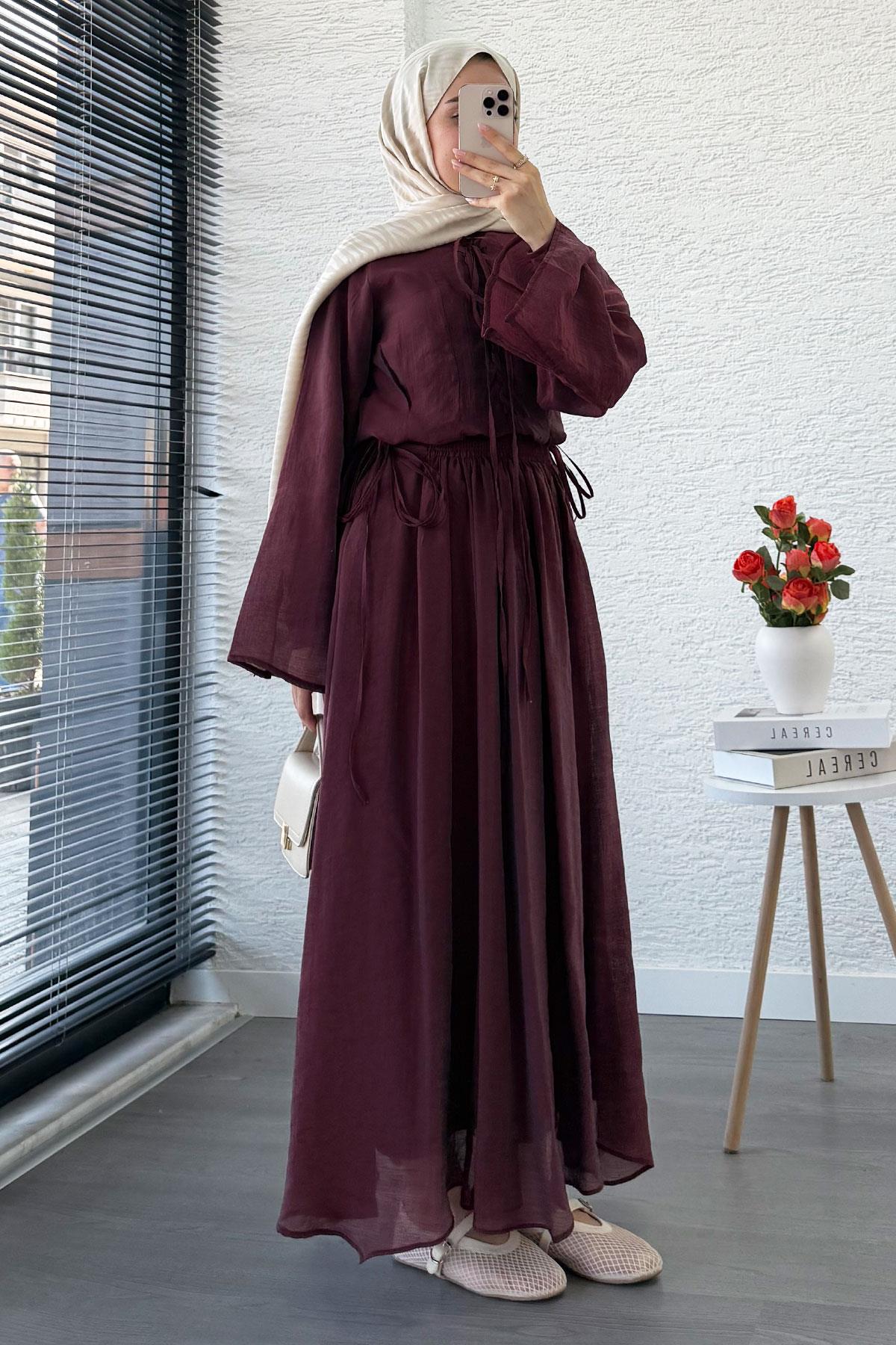 Leona Örgü Yaka Detaylı Vual Takım - Bordo