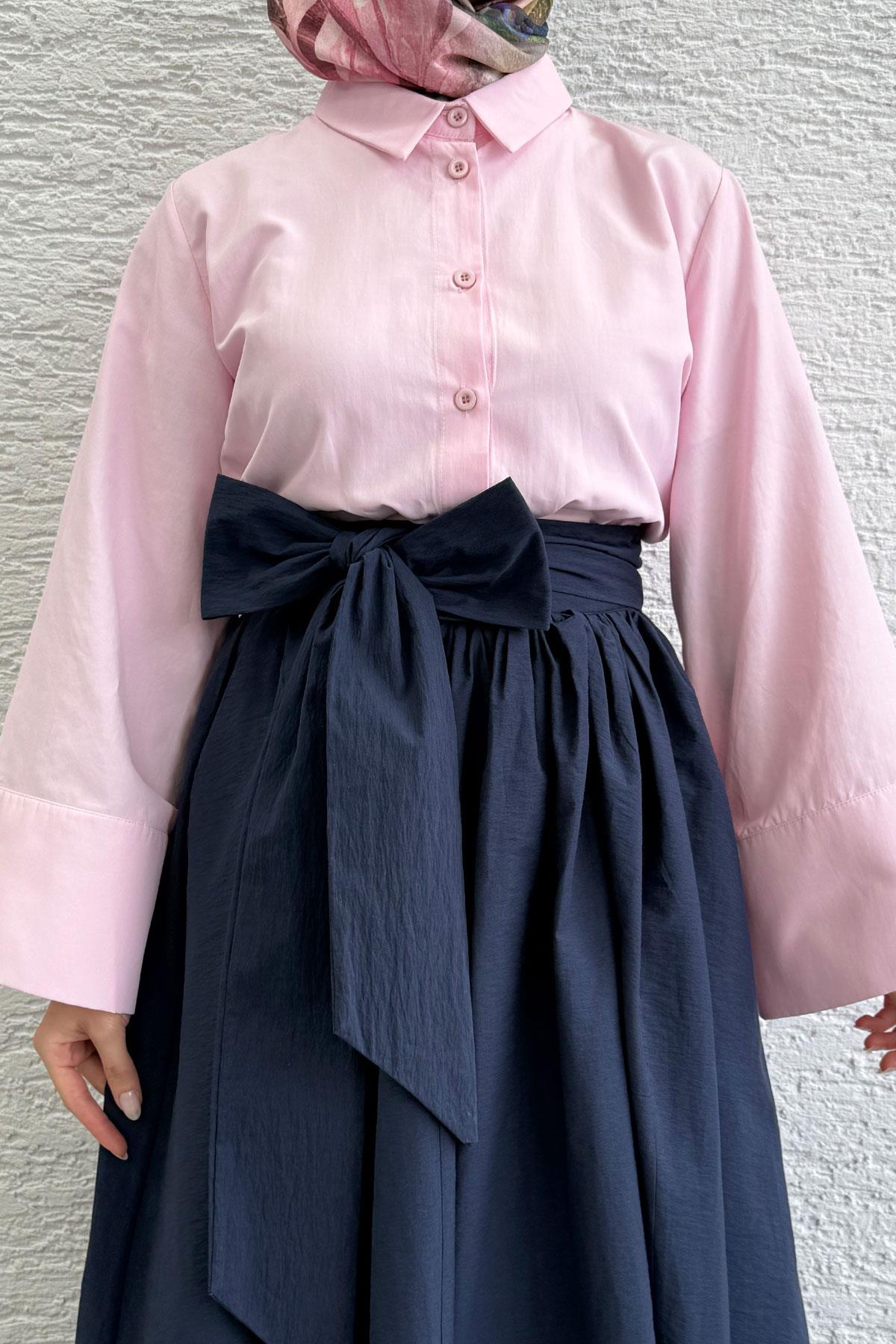 Minimalist Oversize Yarasa Kol Poplin Kadın Gömlek - Pembe