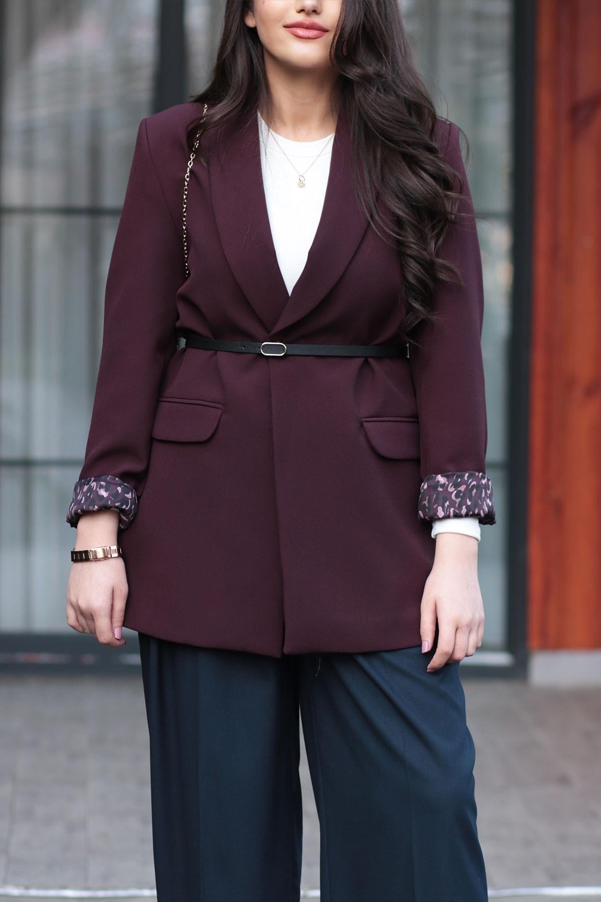 Mürdüm Kruvaze Yaka Blazer Kadın Ceket