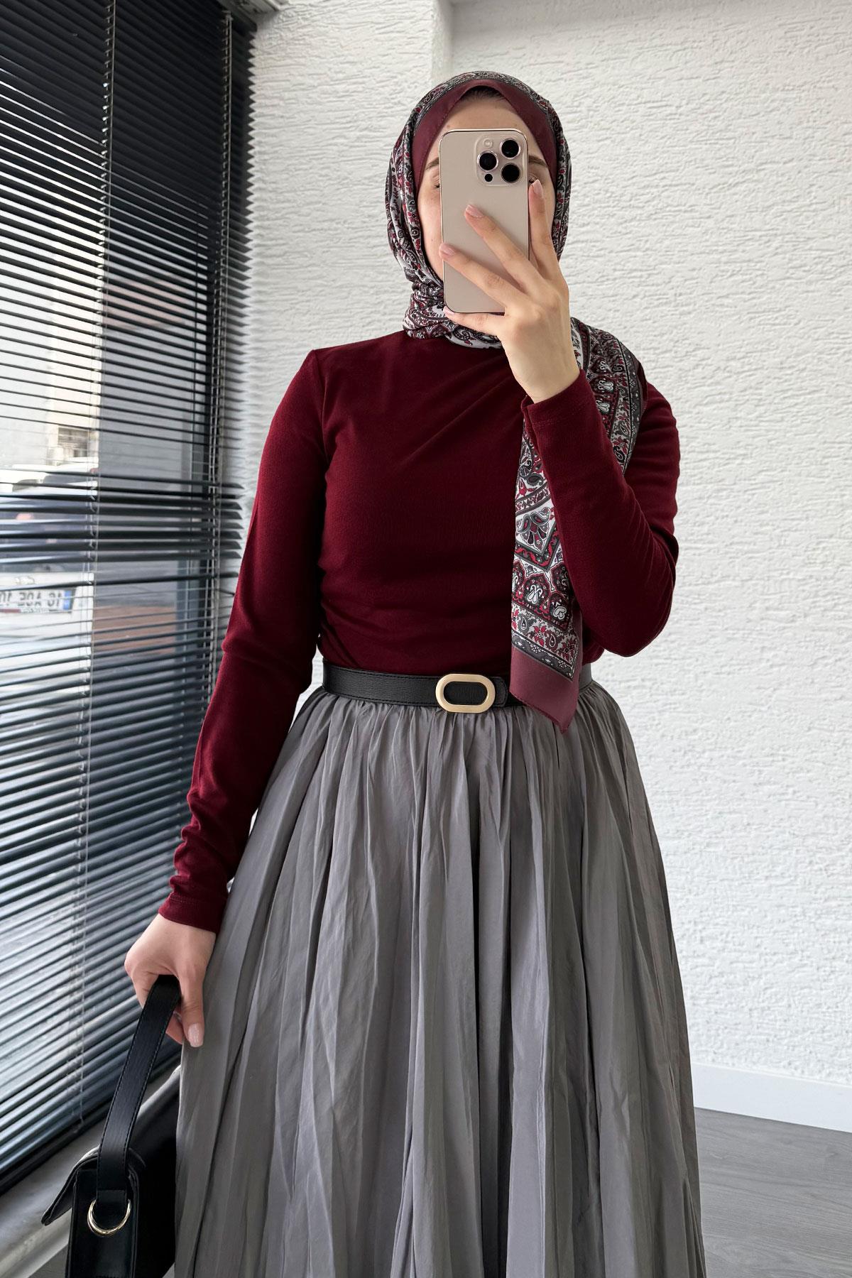 Omuz Drapeli Kadın Bluz-Bordo