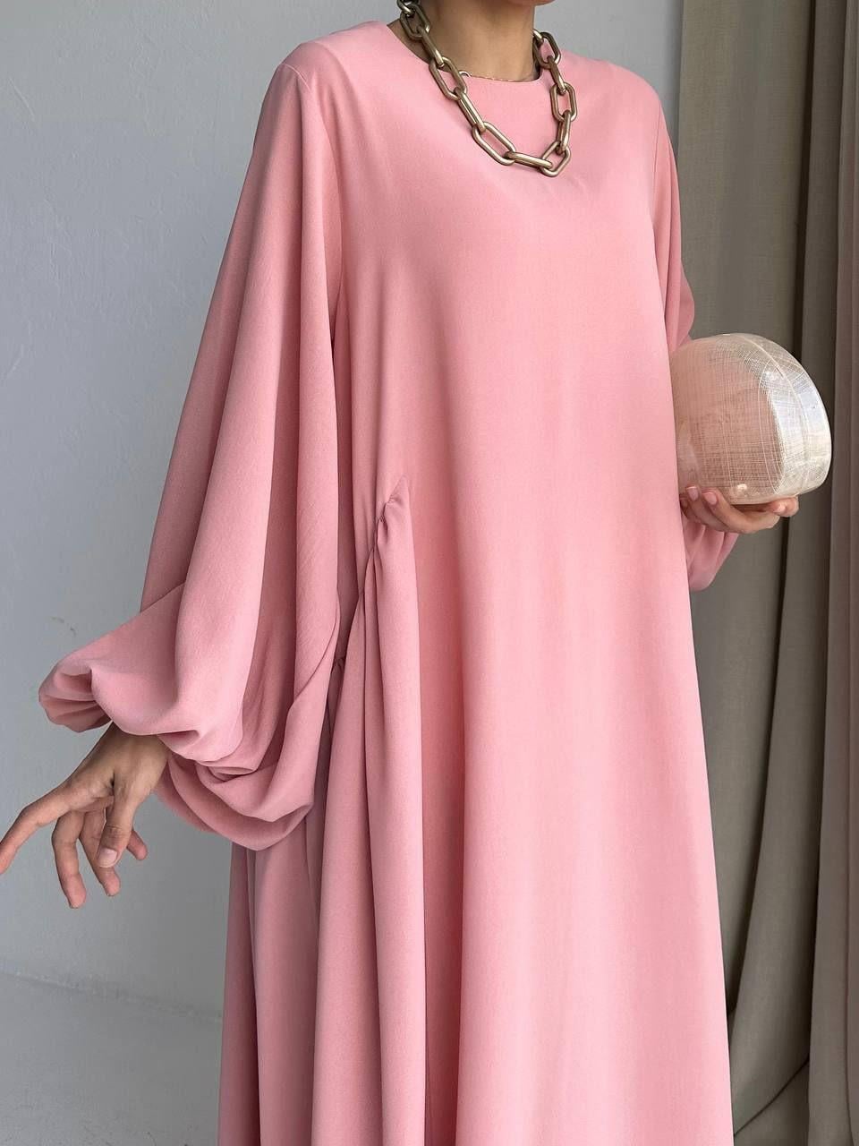 Pembe Yanları Büzgülü Elbise
