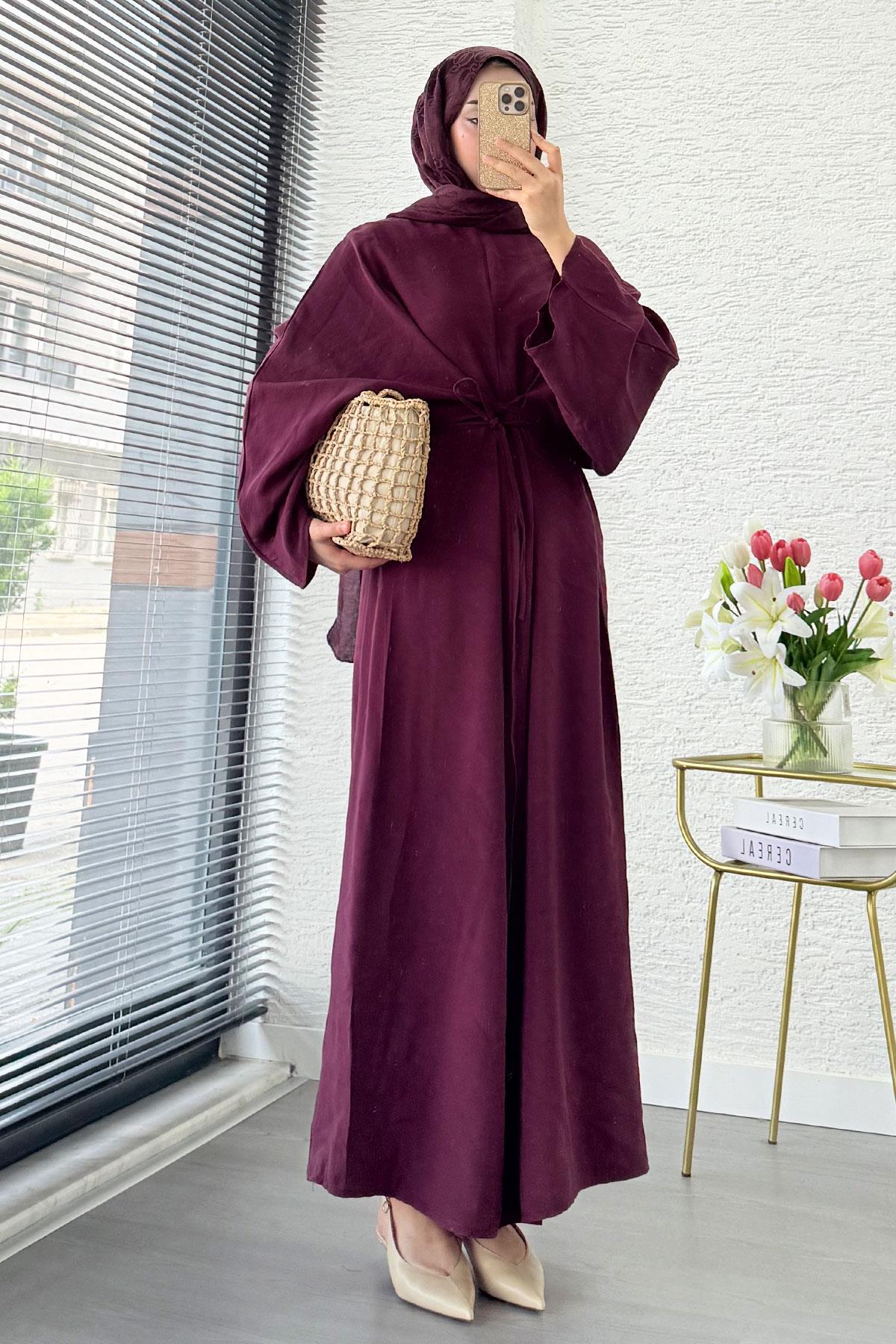 Pinterent Belden Bağlama Detay Yarasa Kol Elbise - Bordo