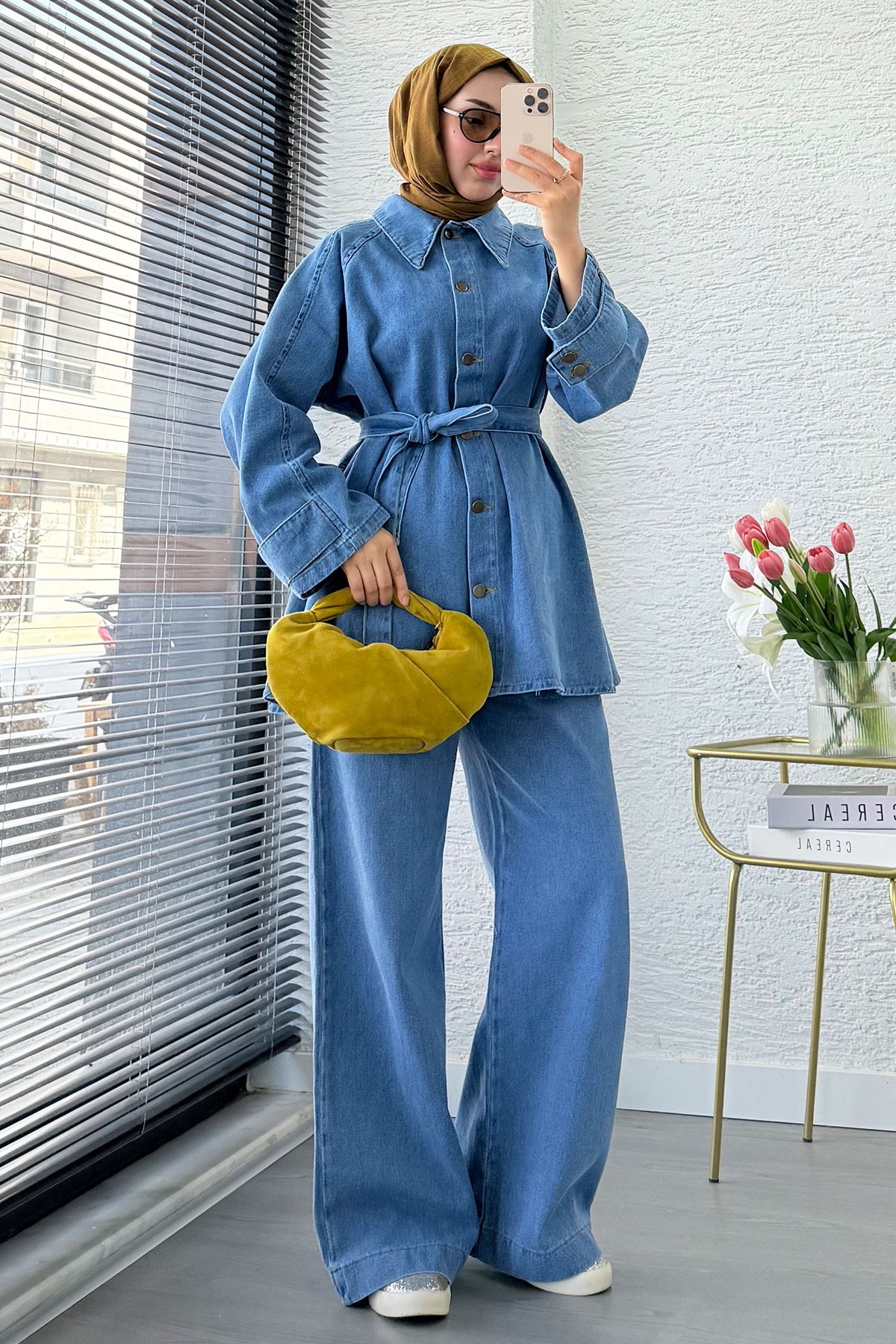 Premıum Denim Oversize İkili Kot Takım – Açık Mavi