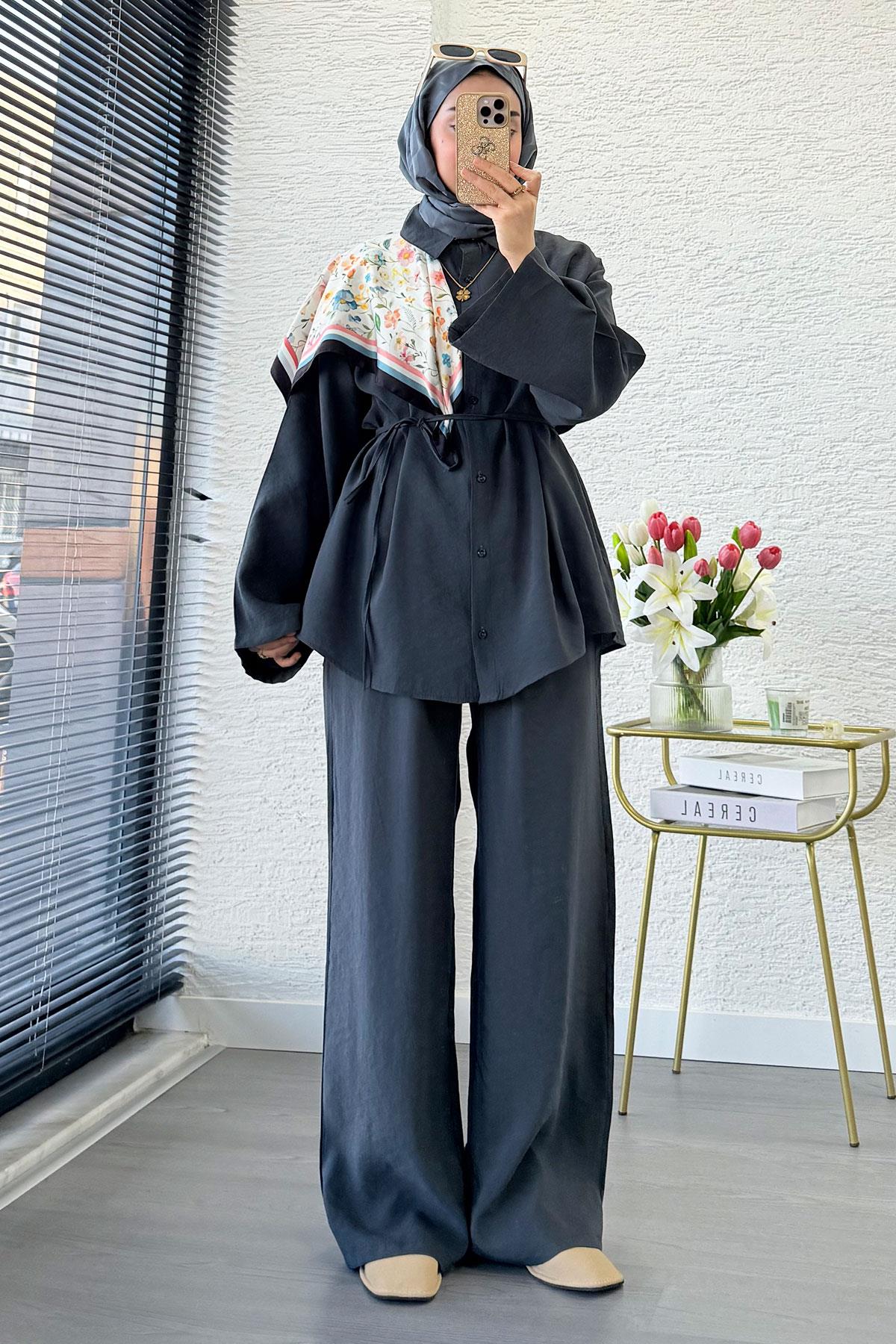 Premium Oversize Basic Modal Kadın İkili Takım - Antrasit