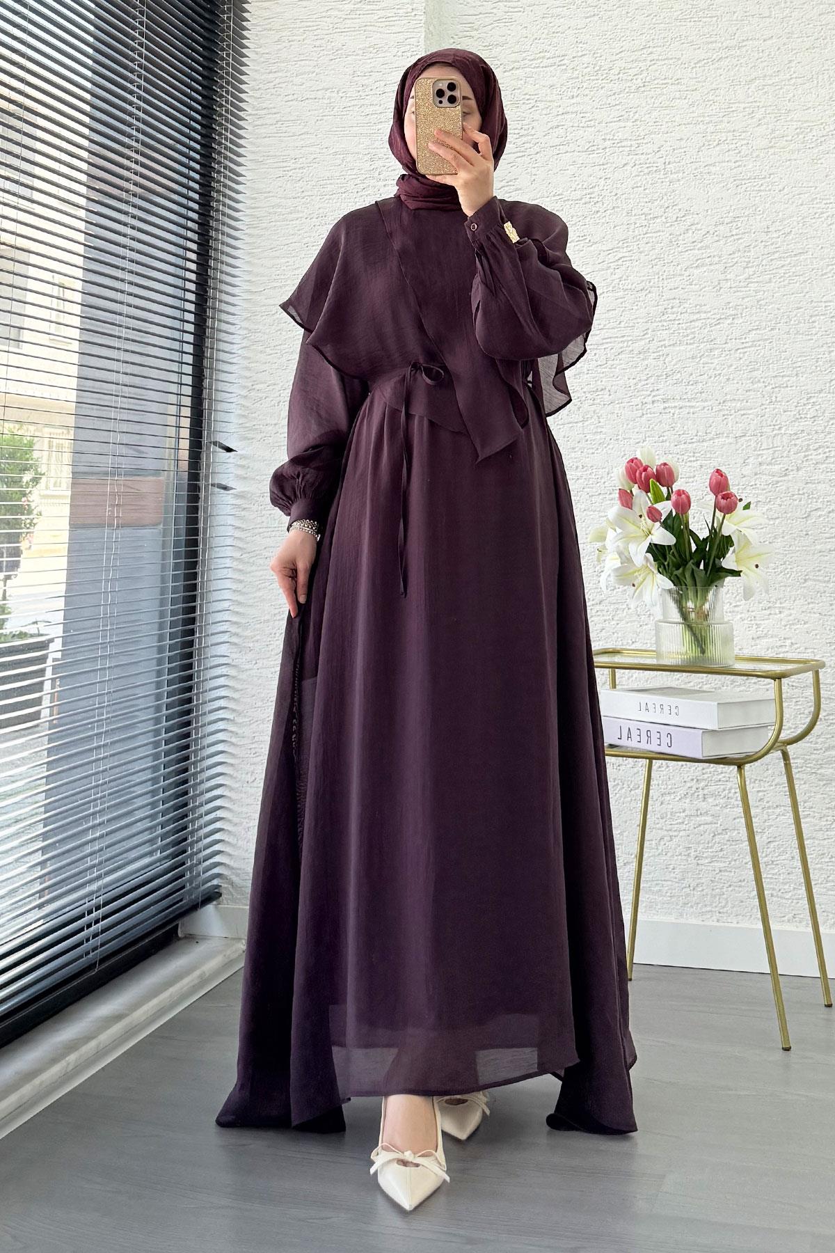 Premium Pelerin Detay Elina Vual Elbise – Mürdüm