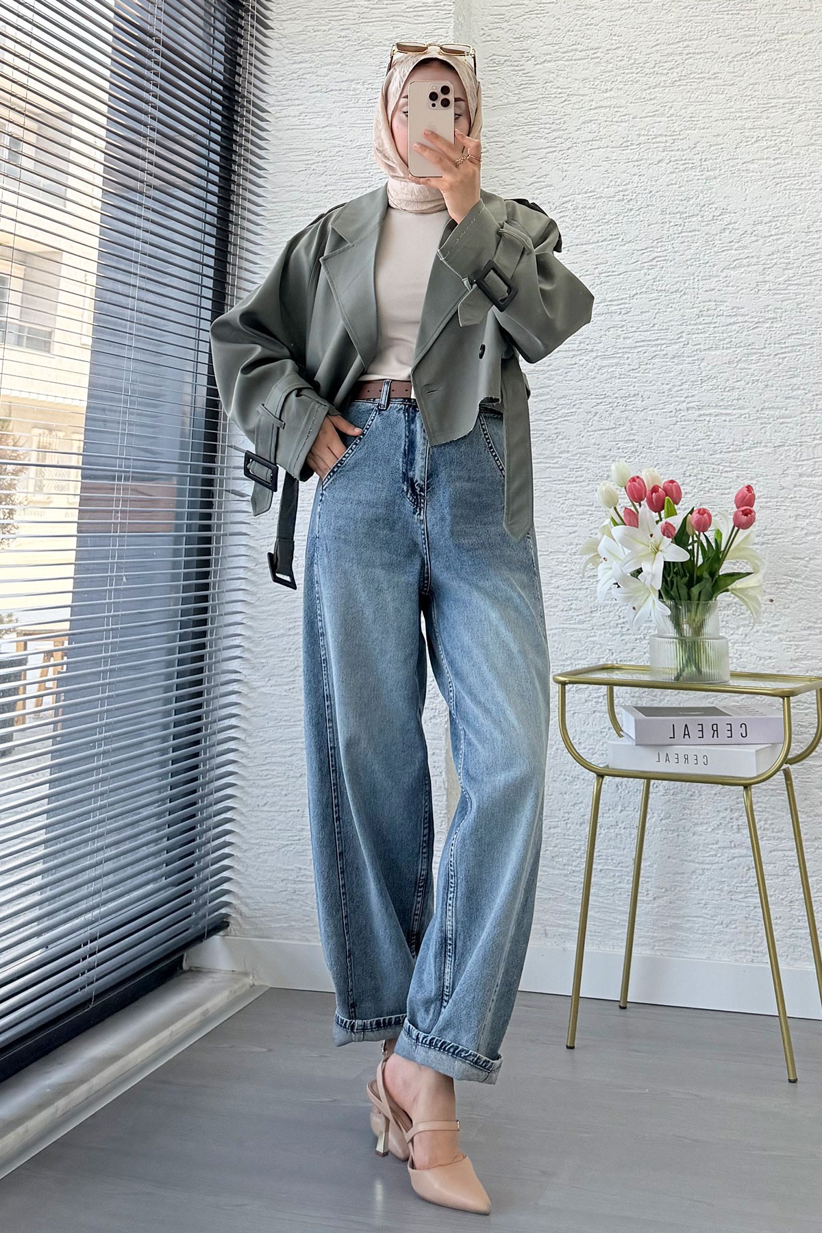 Premıum Şalvar Kesim Drop Crotch Jean Pantolon - Mavi