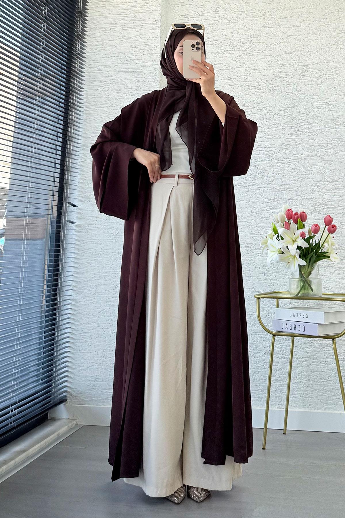 Premium Volan Kol Diana Abaya – Kahverengi