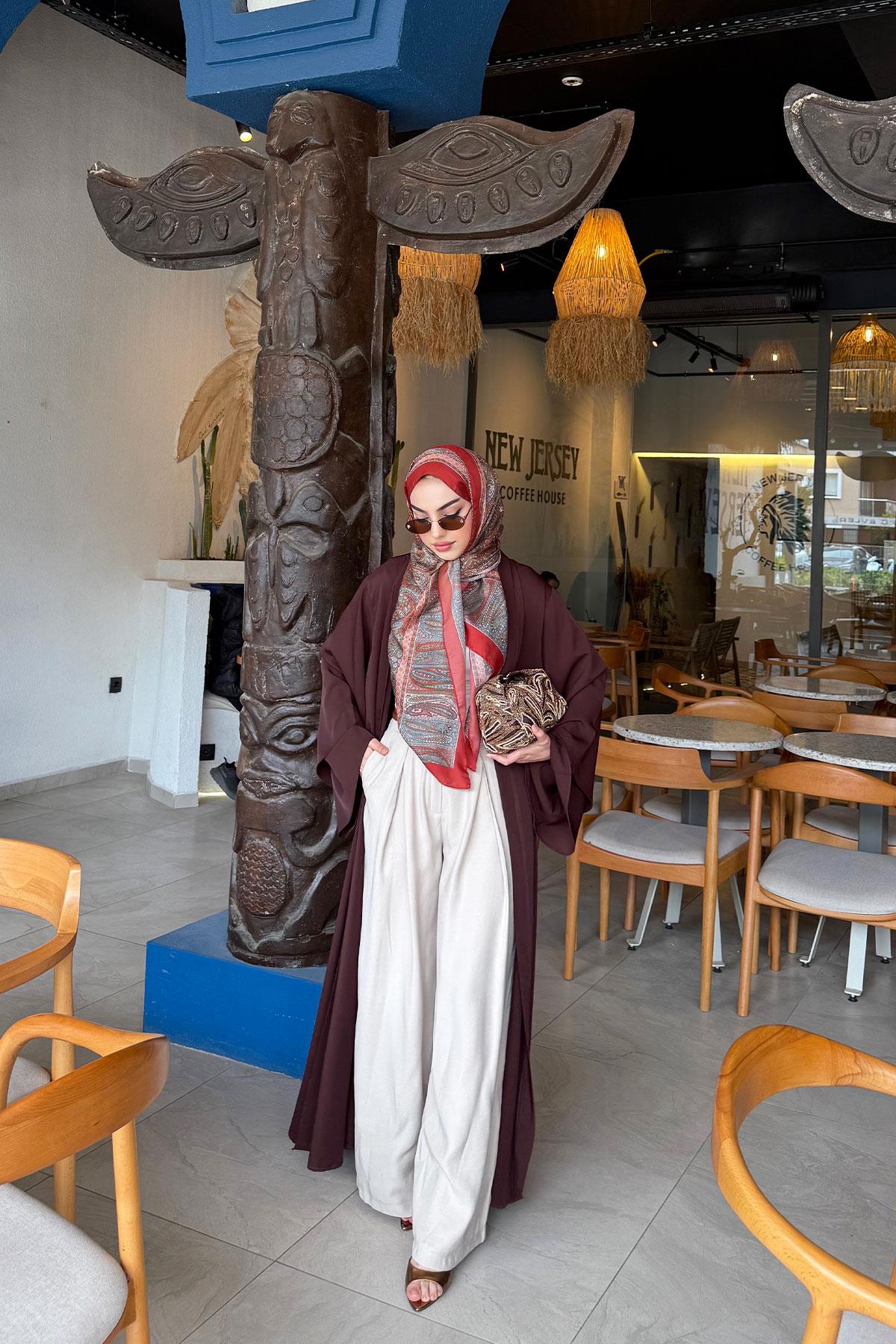 Premium Volan Kol Diana Abaya – Kahverengi
